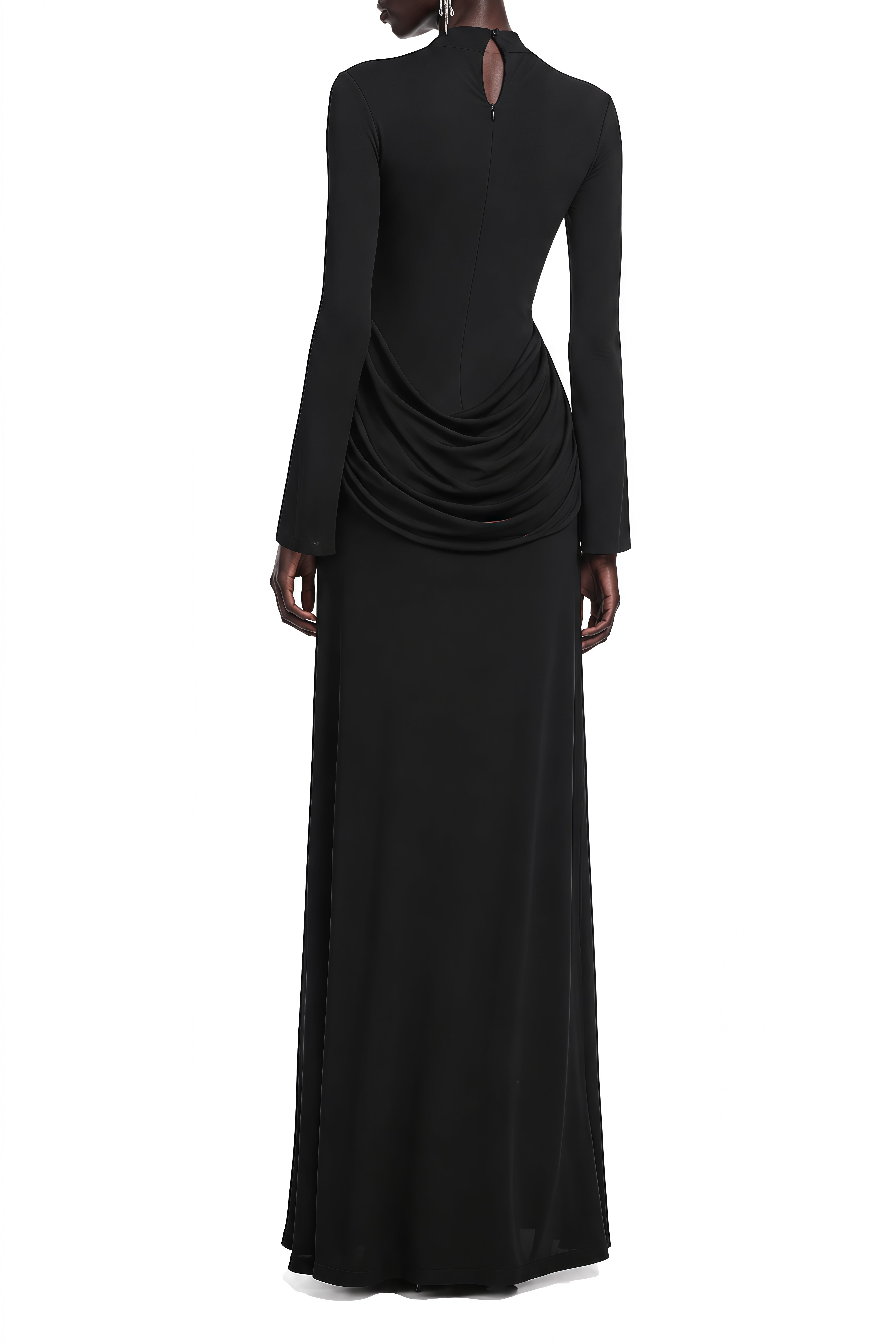 Elizabeth Black Turtleneck Ruched Maxi Dress