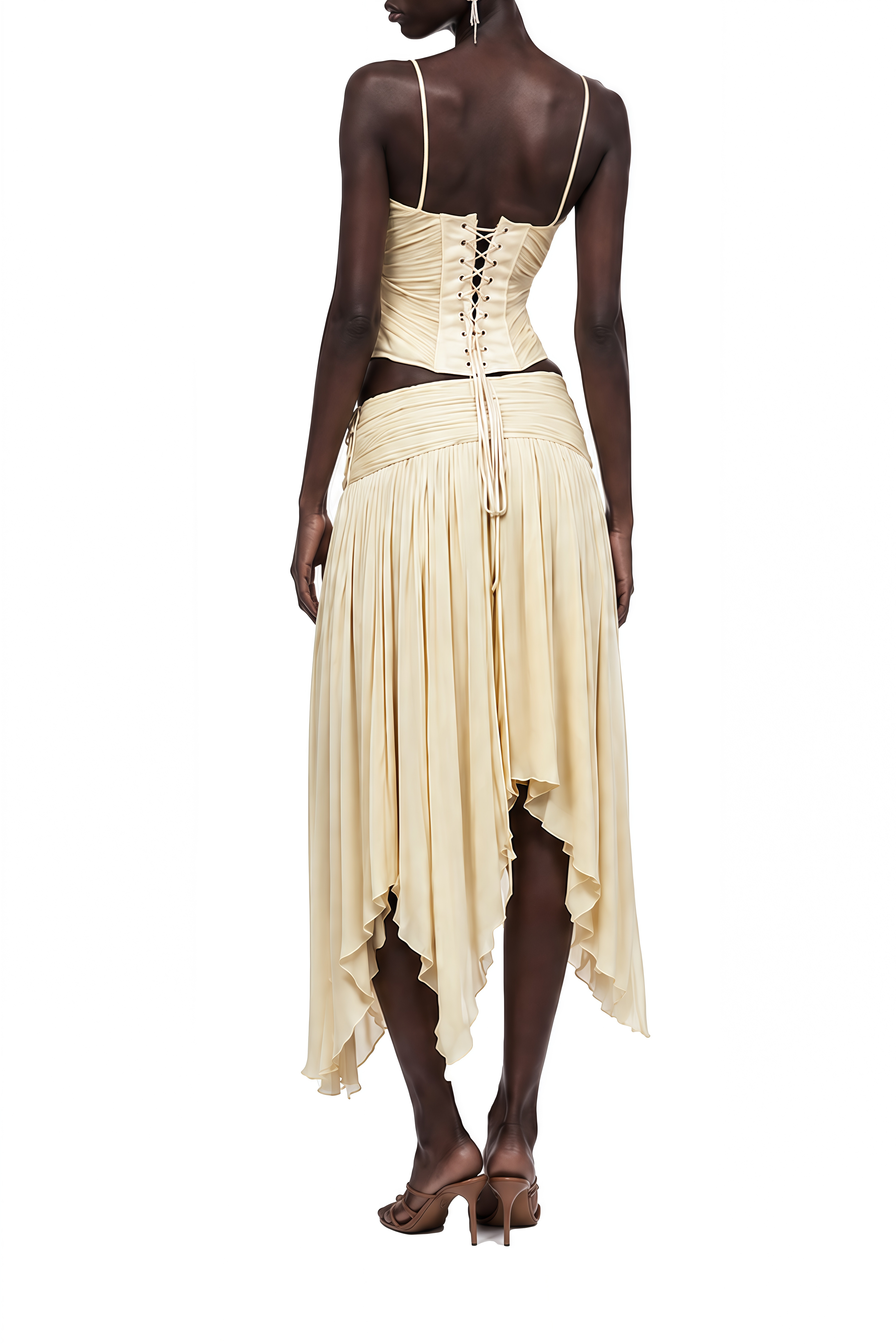 Thalia Yellow Sleeveless Draped Top & Skirt Set