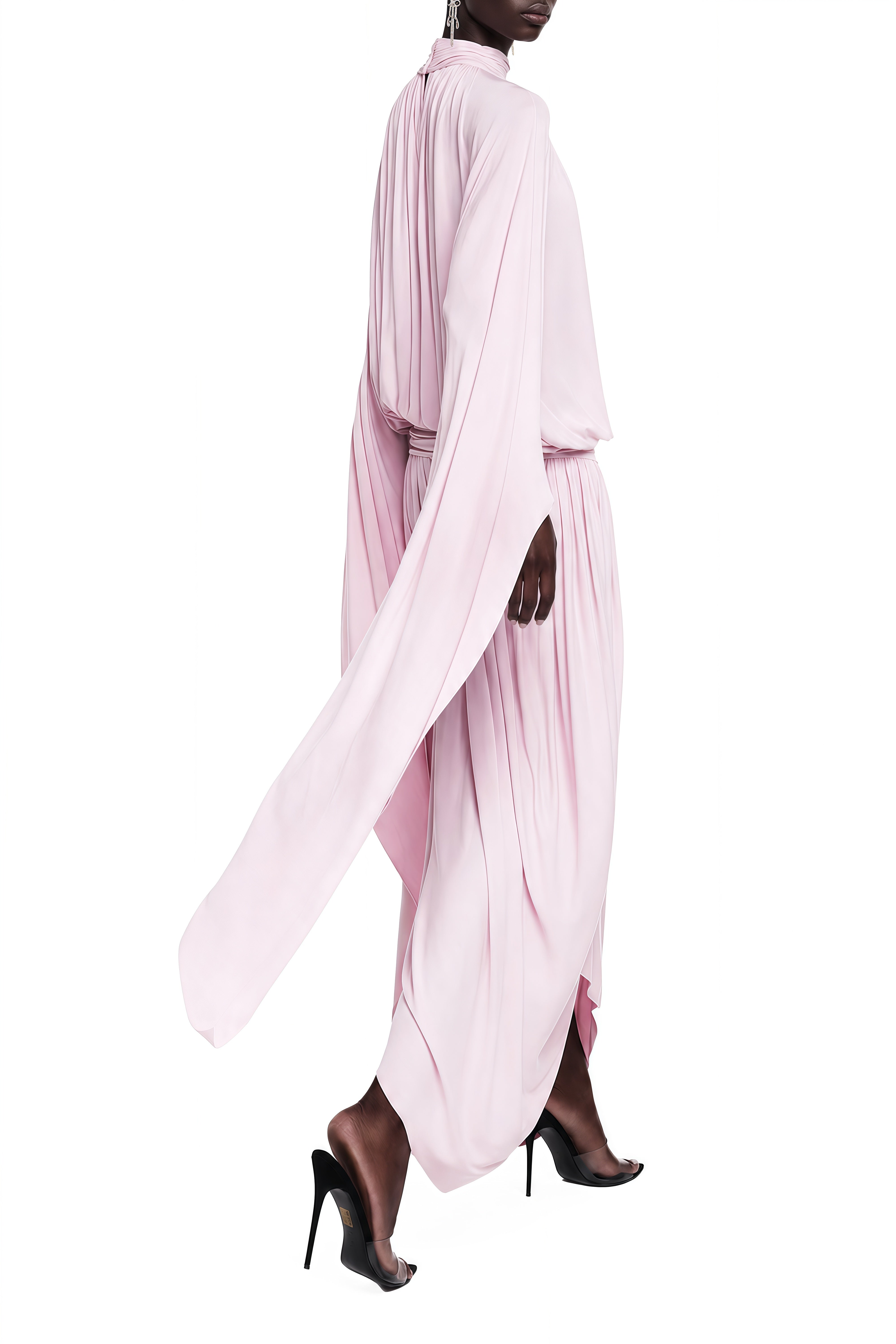 Althea Pink Turtleneck Draped Top & Trousers Set