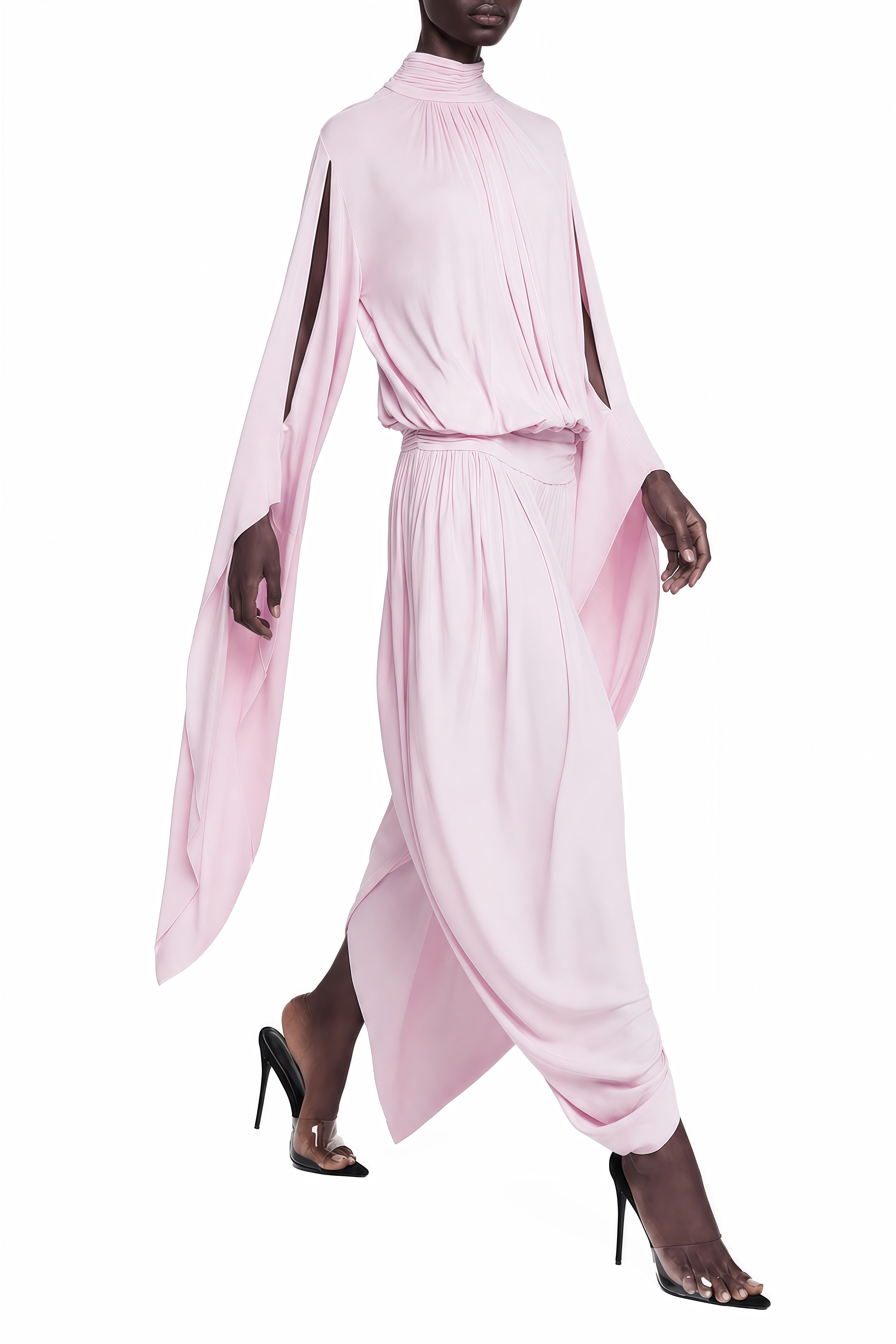 Althea Pink Turtleneck Draped Top & Trousers Set