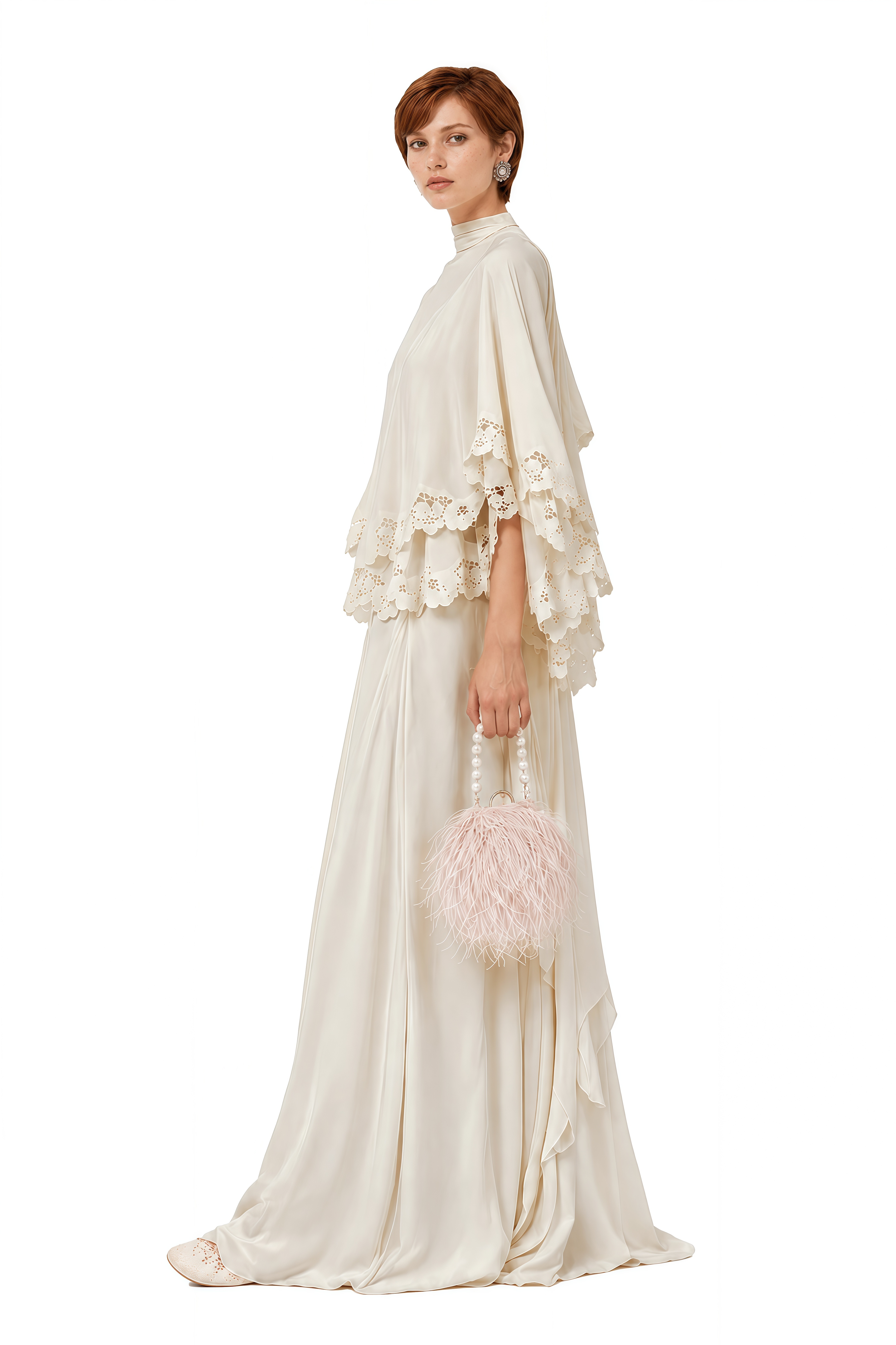 Iris Ivory Cape Sleeve Lace Top & Skirt Set