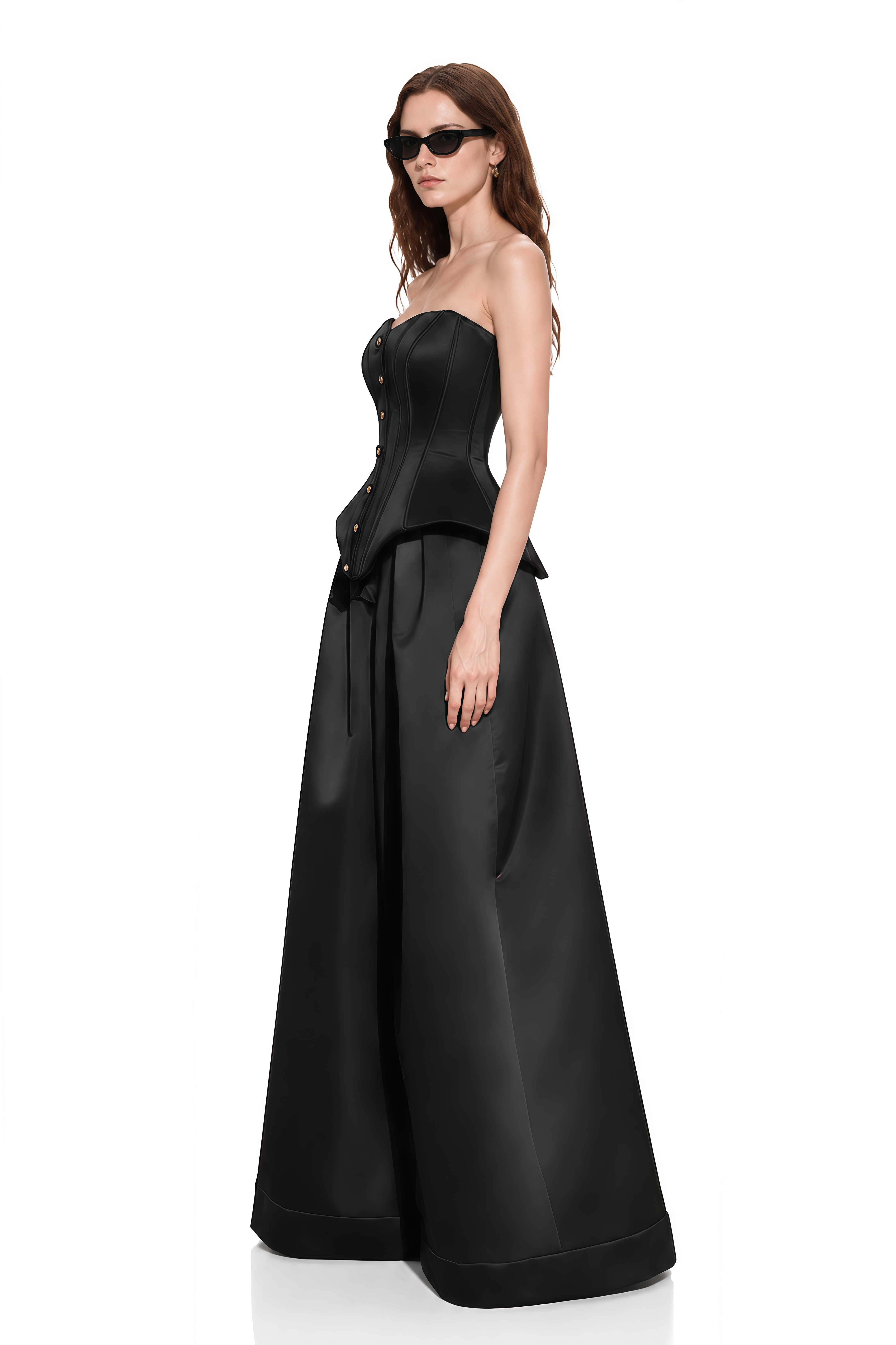 Beatrice Black Strapless Sweetheart Neck Top & Trousers Set
