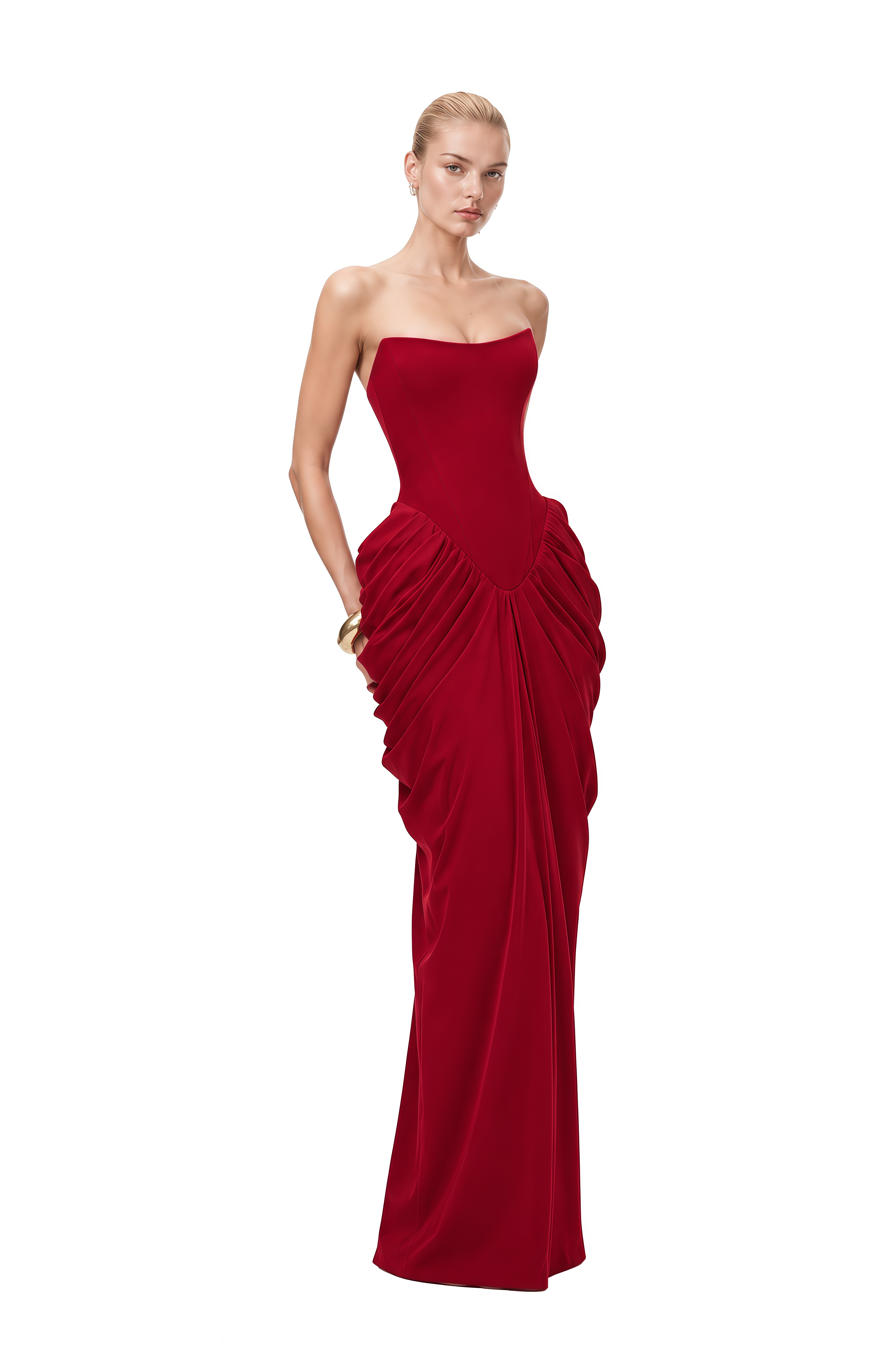 Florence Red Off Shoulder Draped Maxi Dress