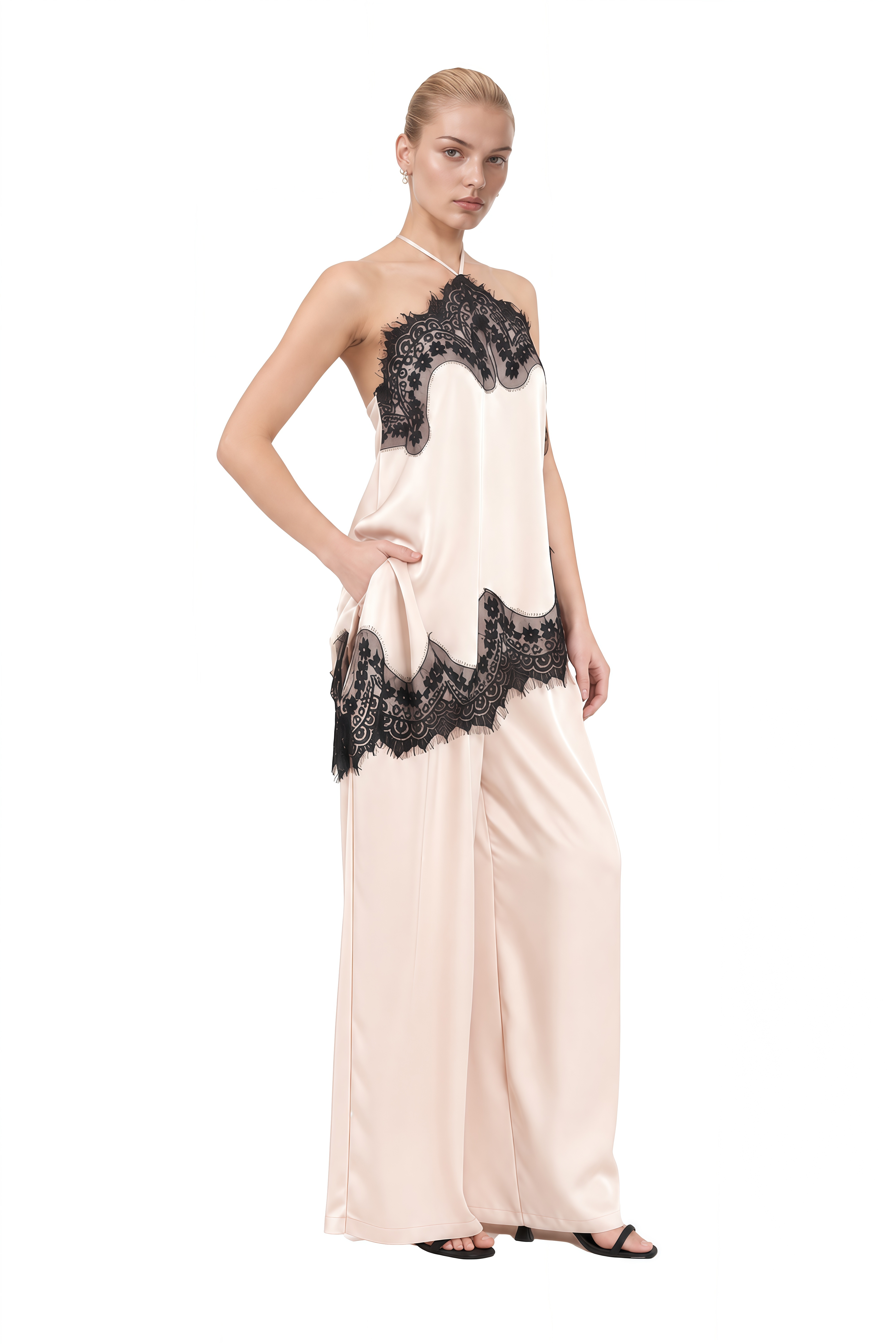 Diana White Halterneck Asymmetrical Top & Trousers Set