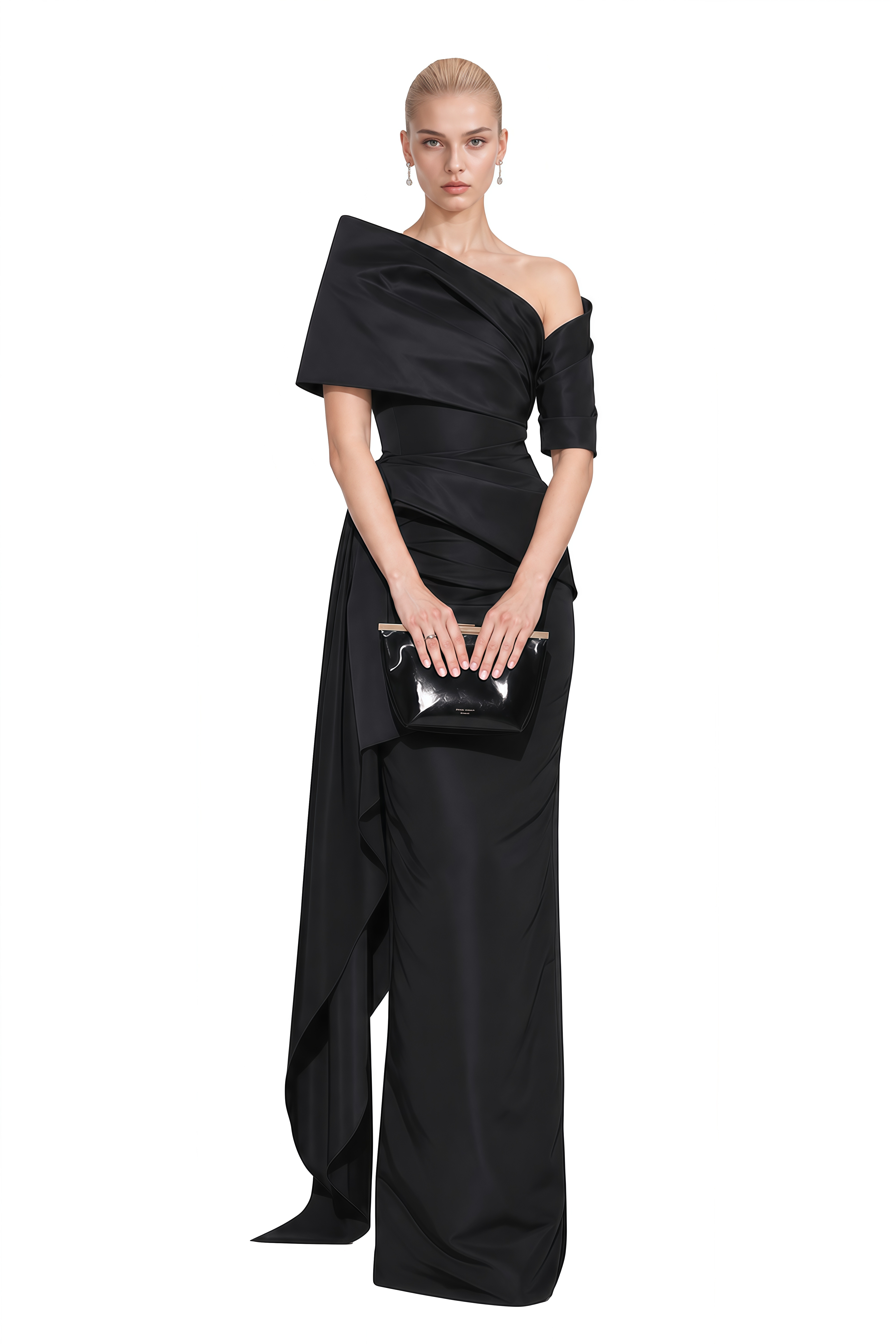 Ophelia Black Asymmetrical Draped Maxi Dress