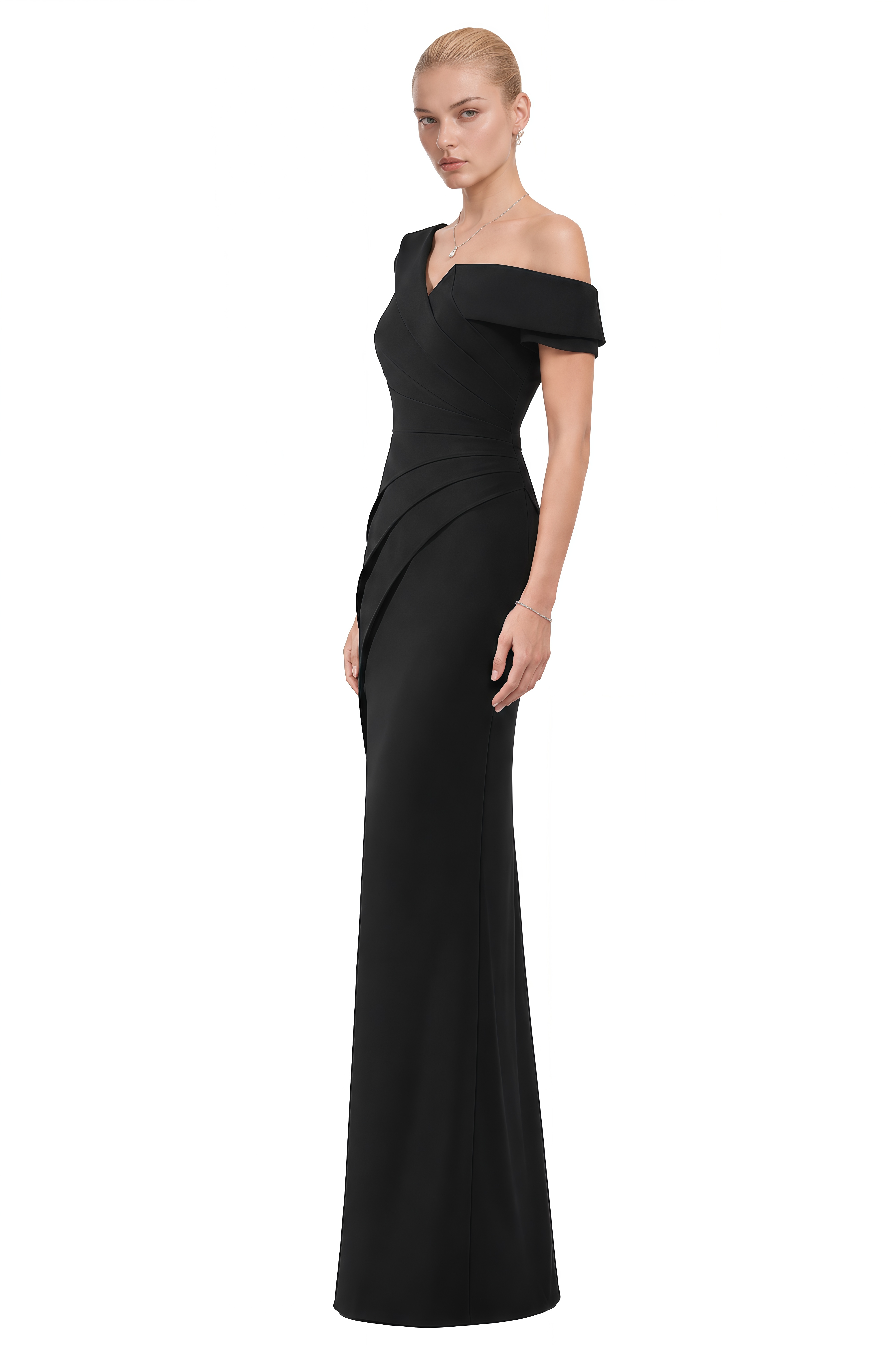 Cecile Black One Shoulder Draped Maxi Dress