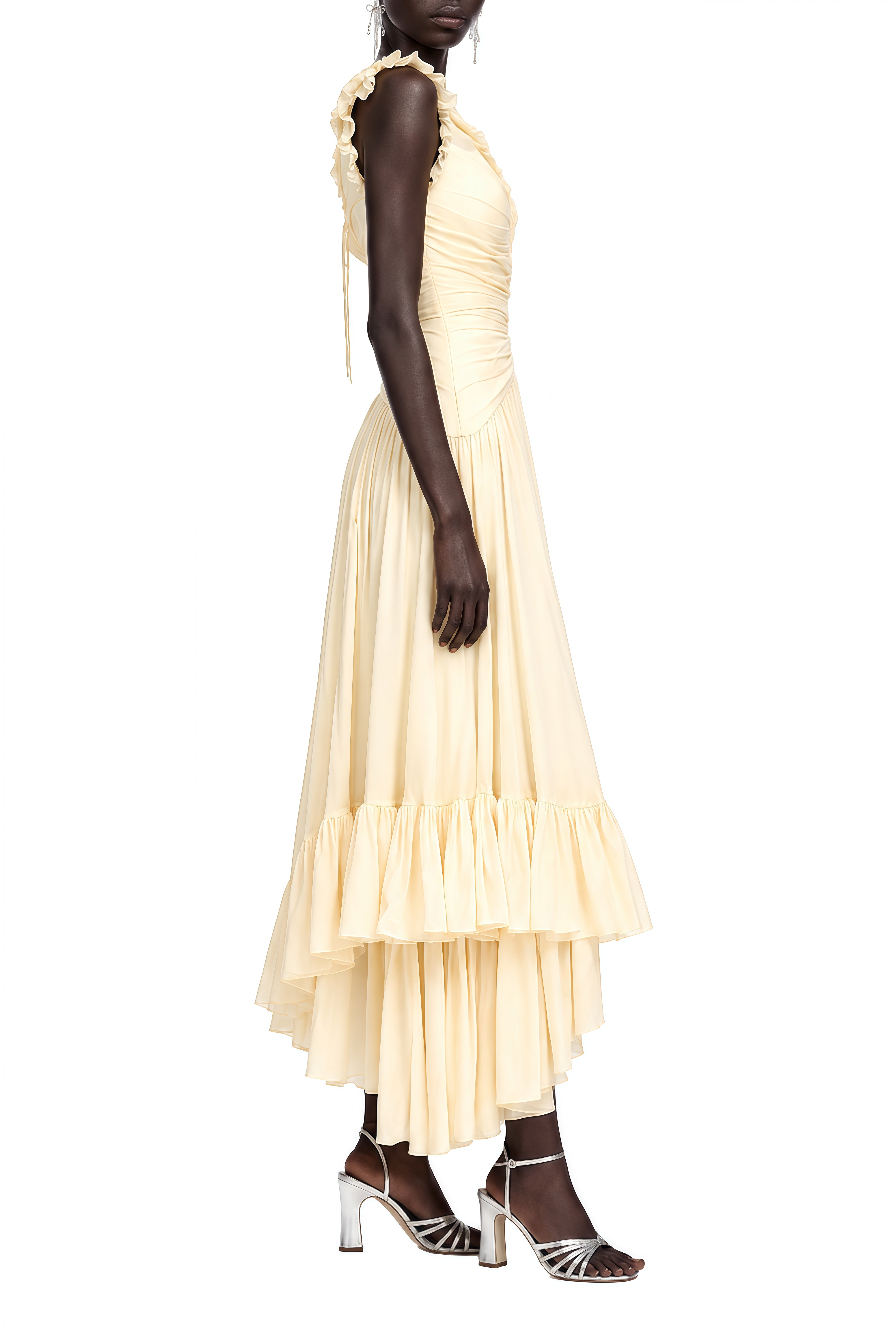 Eulalia Yellow Asymmetrical Ruffled Maxi Dress