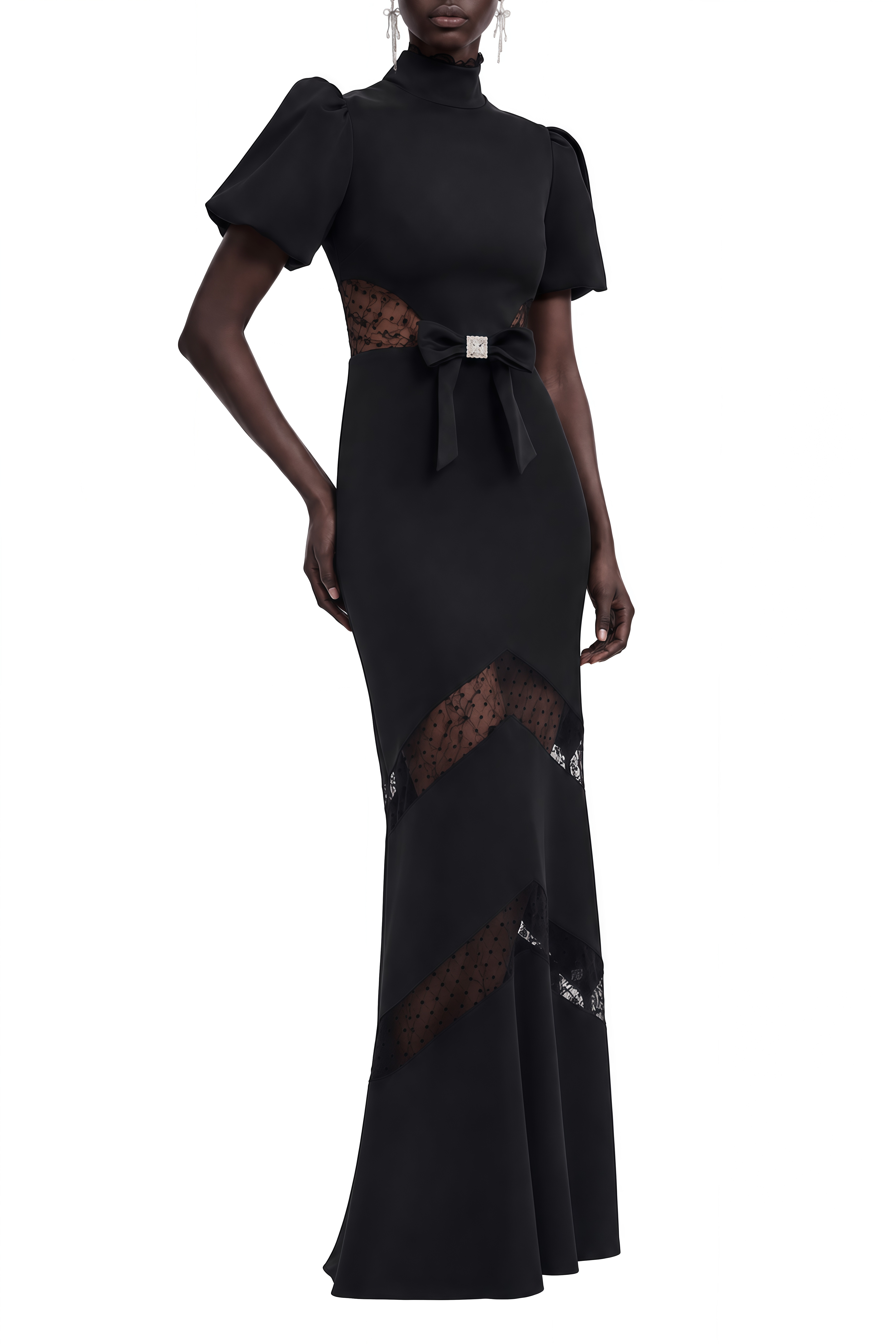 Diana Black Turtleneck Lace Maxi Dress