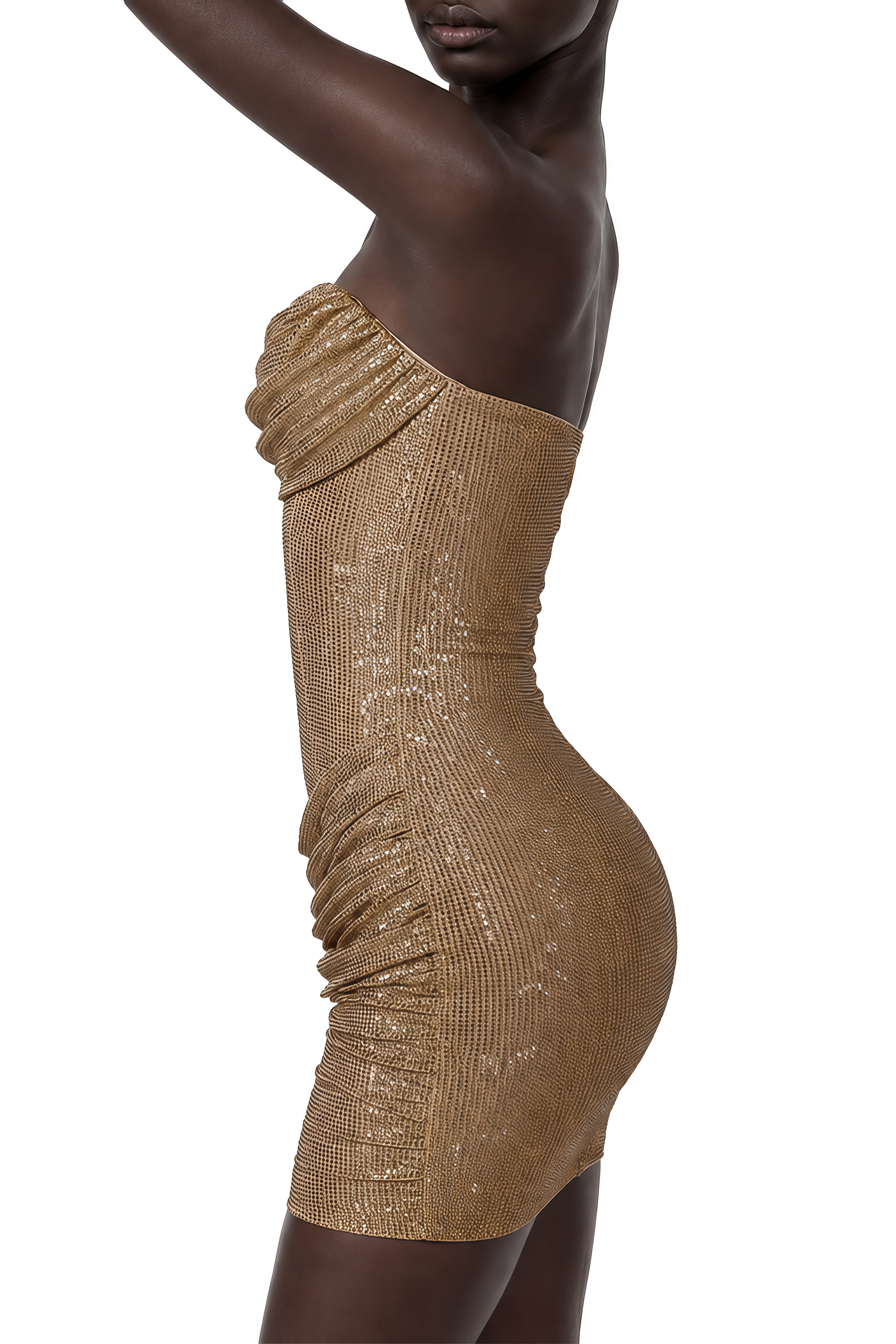 Coralie Gold Sleeveless Draped Mini Dress