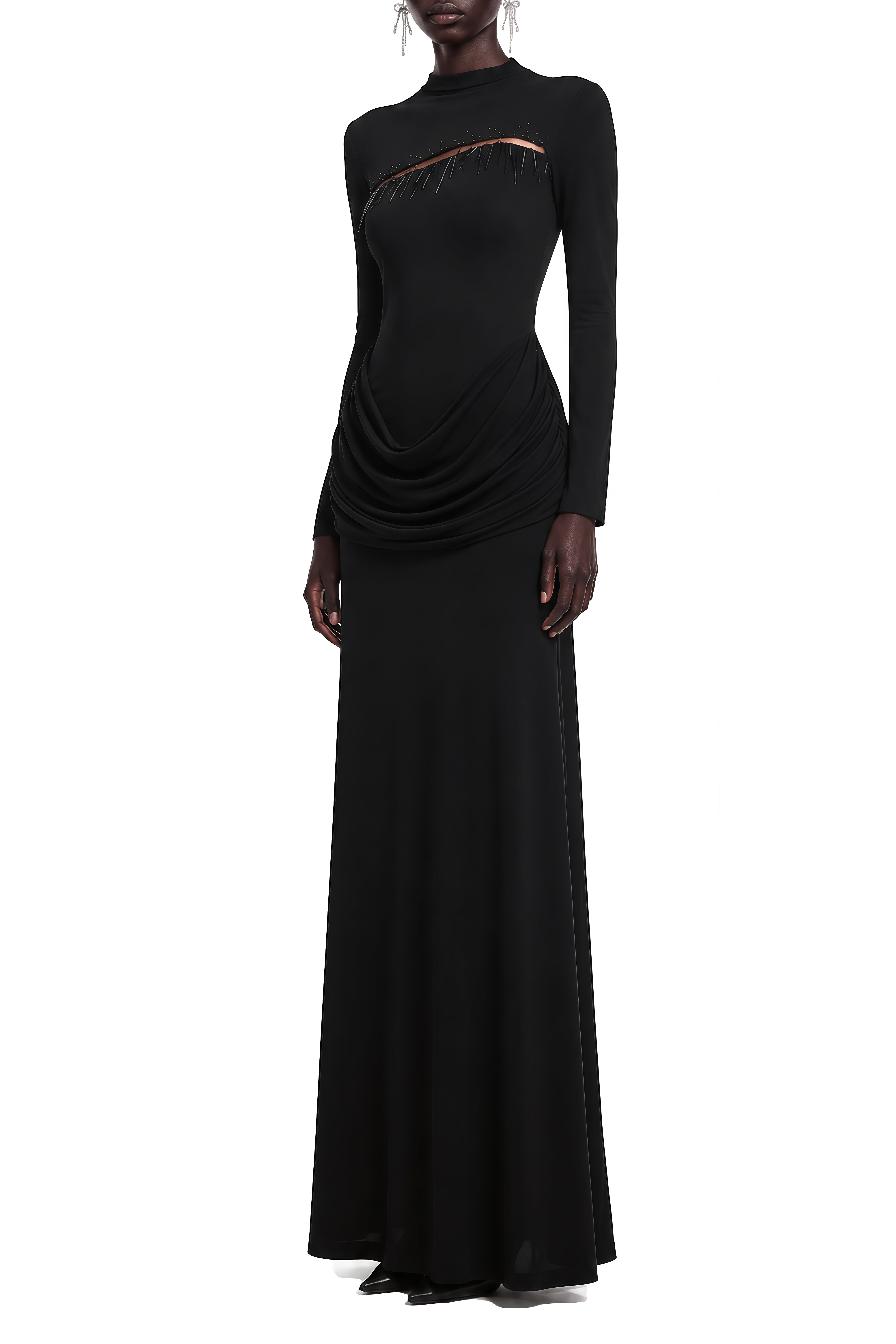 Elizabeth Black Turtleneck Ruched Maxi Dress