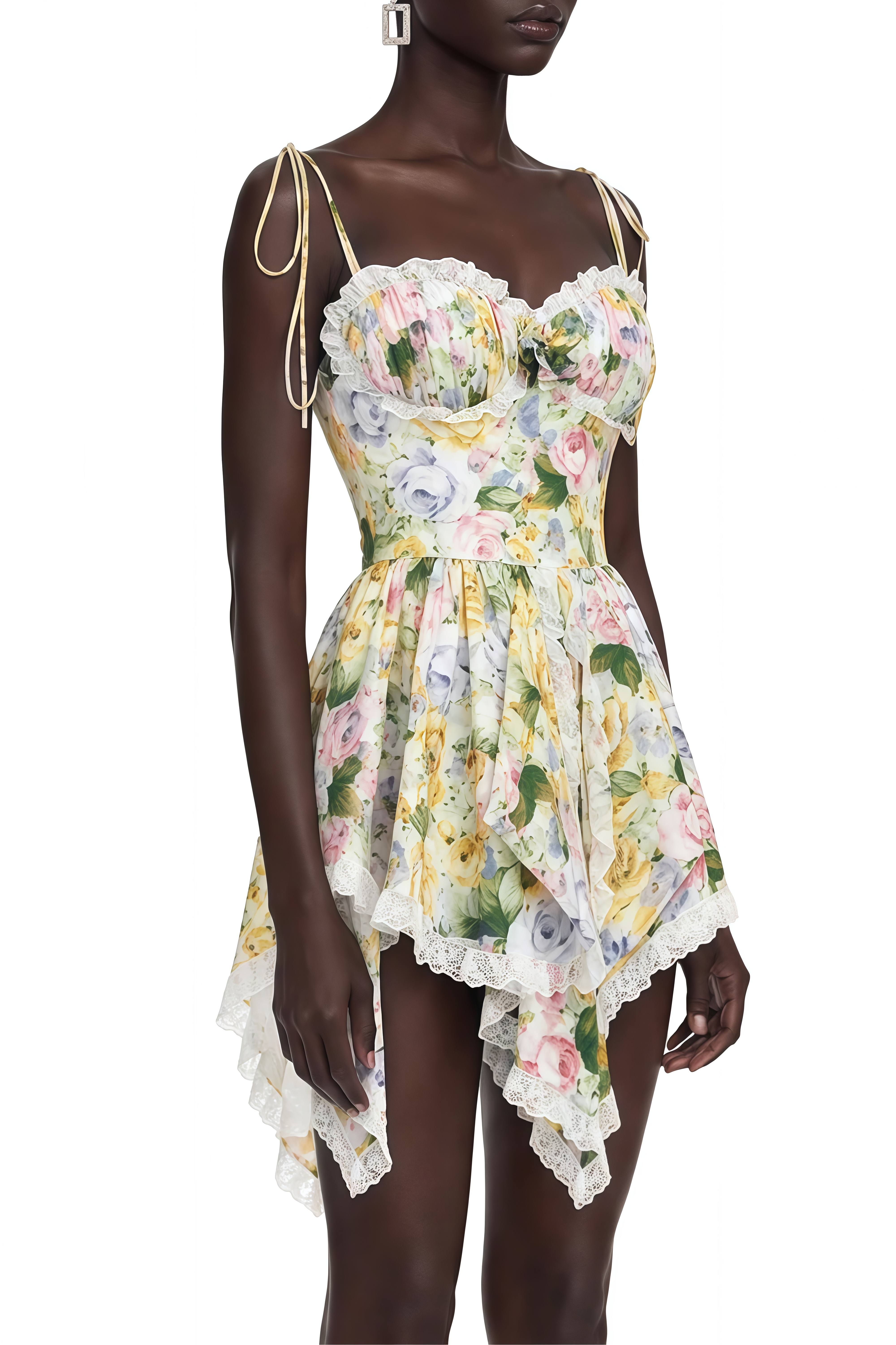 Camille Green Floral Print Ruched Mini Dress