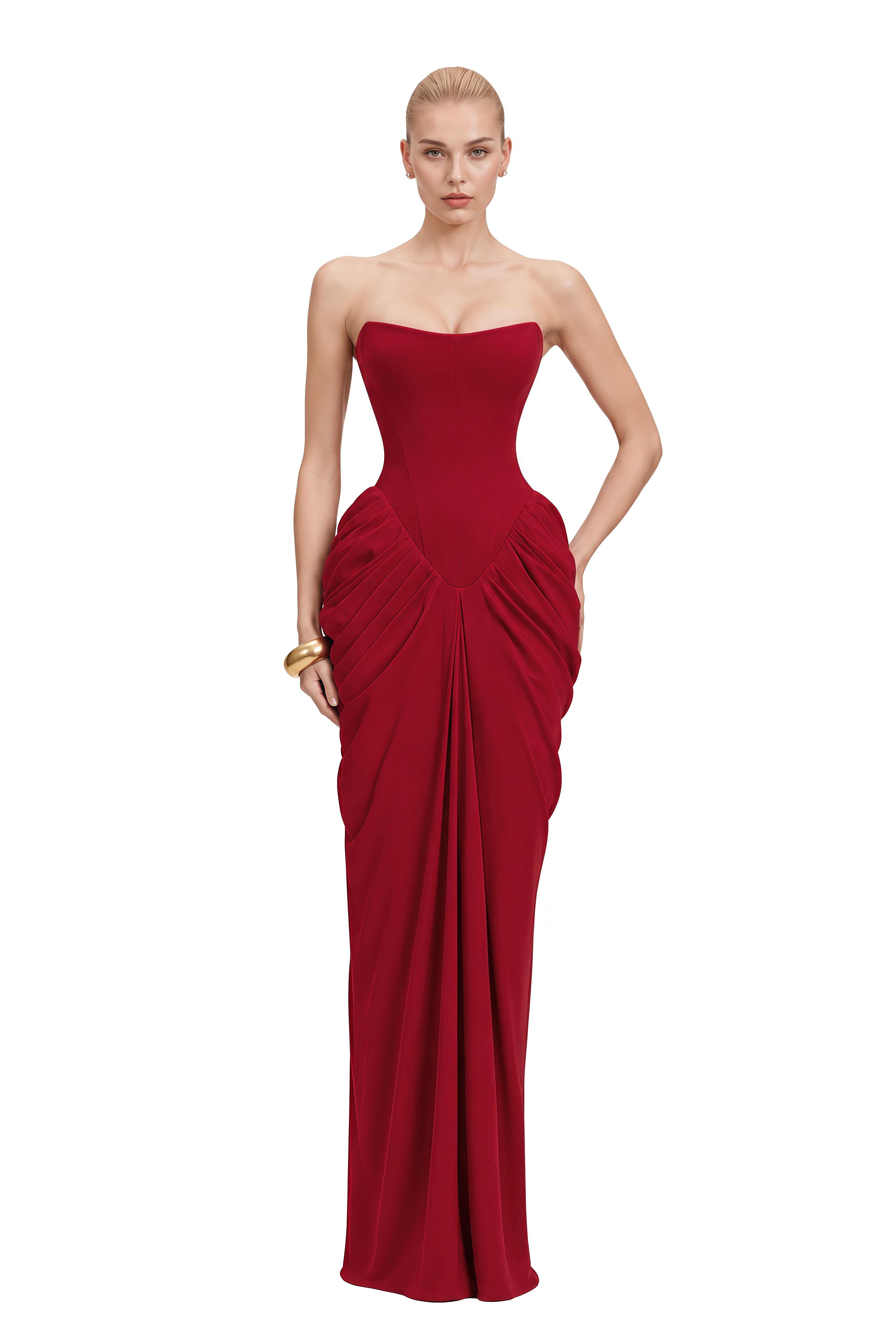 Florence Red Off Shoulder Draped Maxi Dress