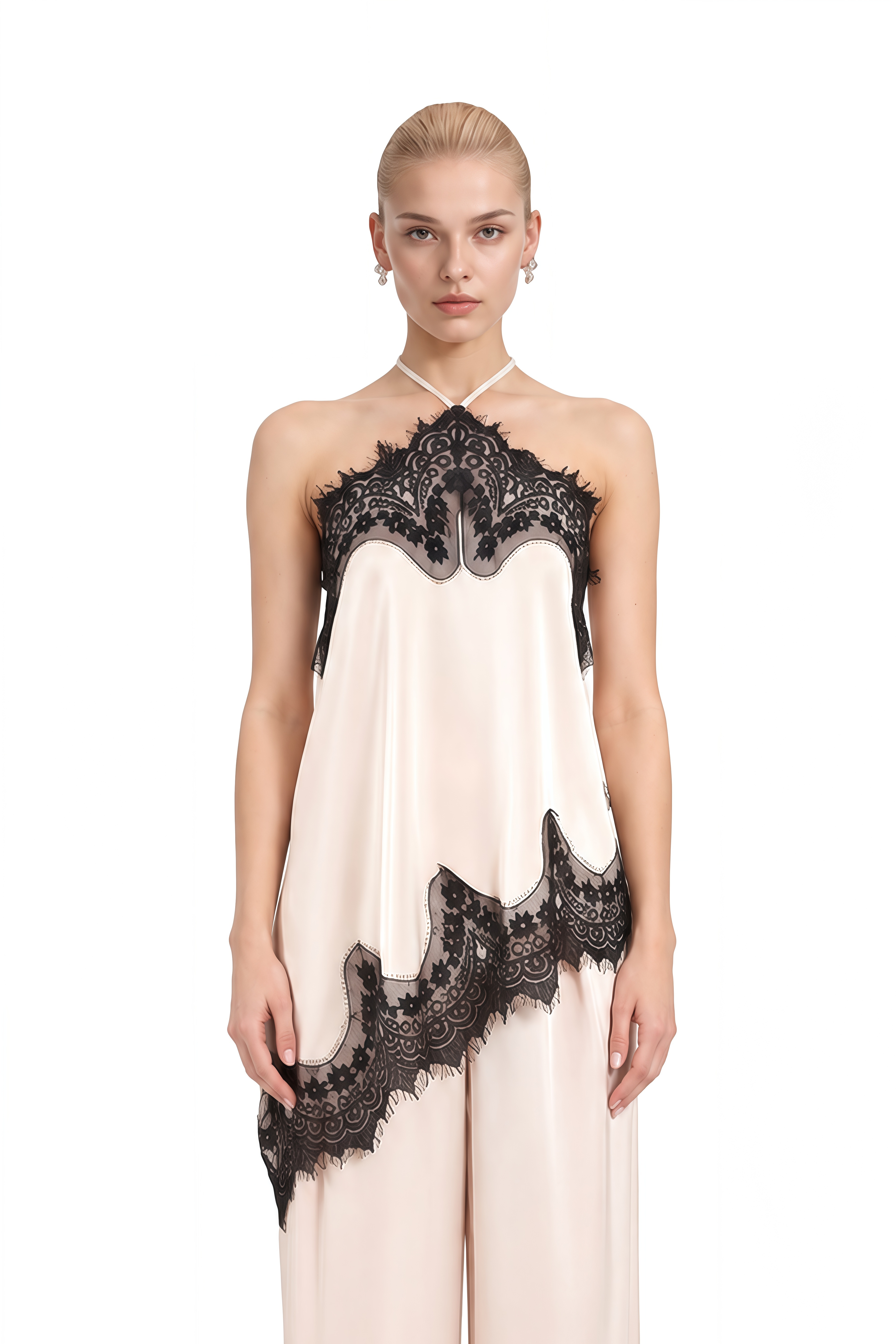 Diana White Halterneck Asymmetrical Top & Trousers Set