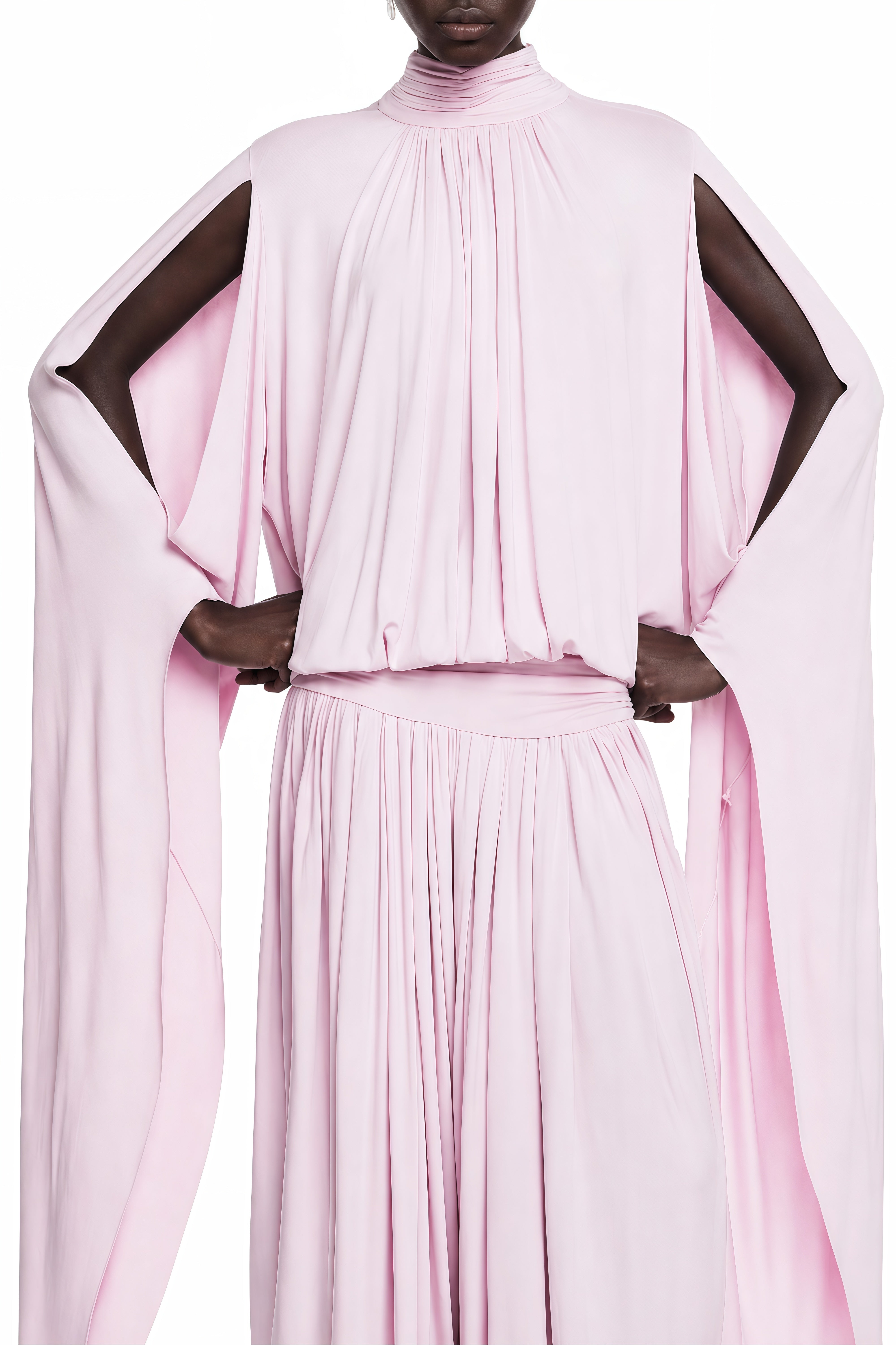 Althea Pink Turtleneck Draped Top & Trousers Set