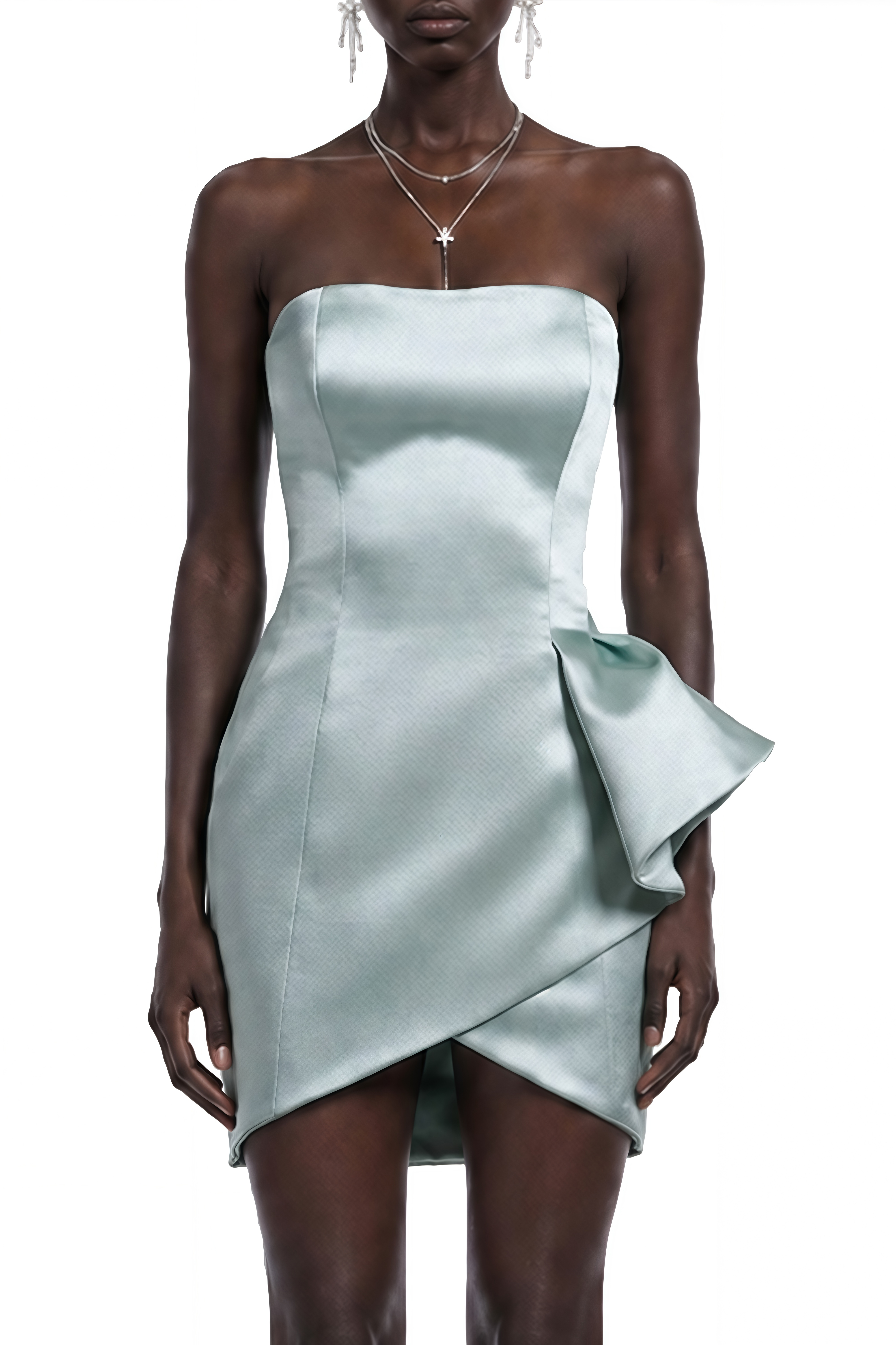 Willow Green Strapless Ruffled Mini Dress