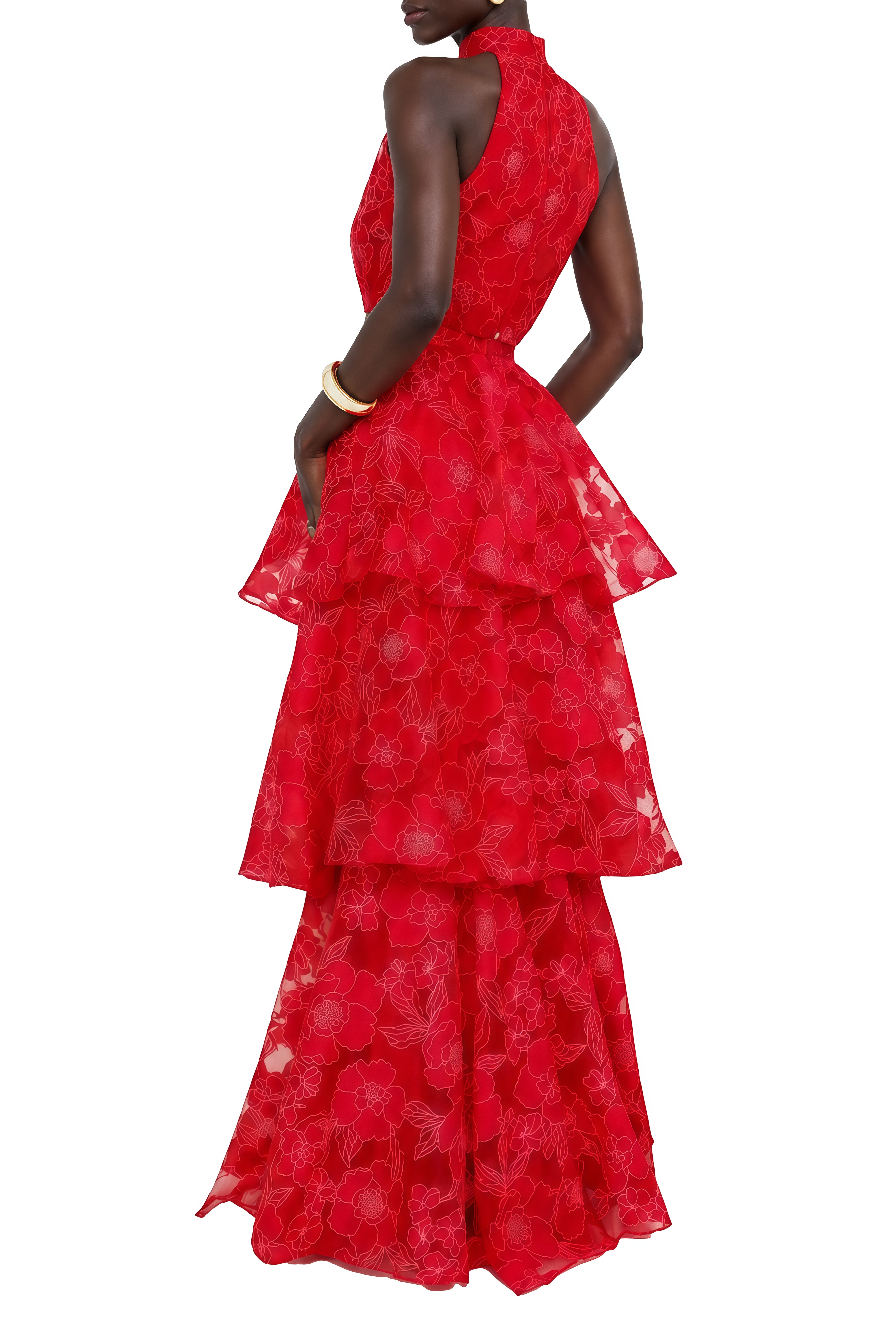 Camille Red Sleeveless Floral Top & Skirt Set