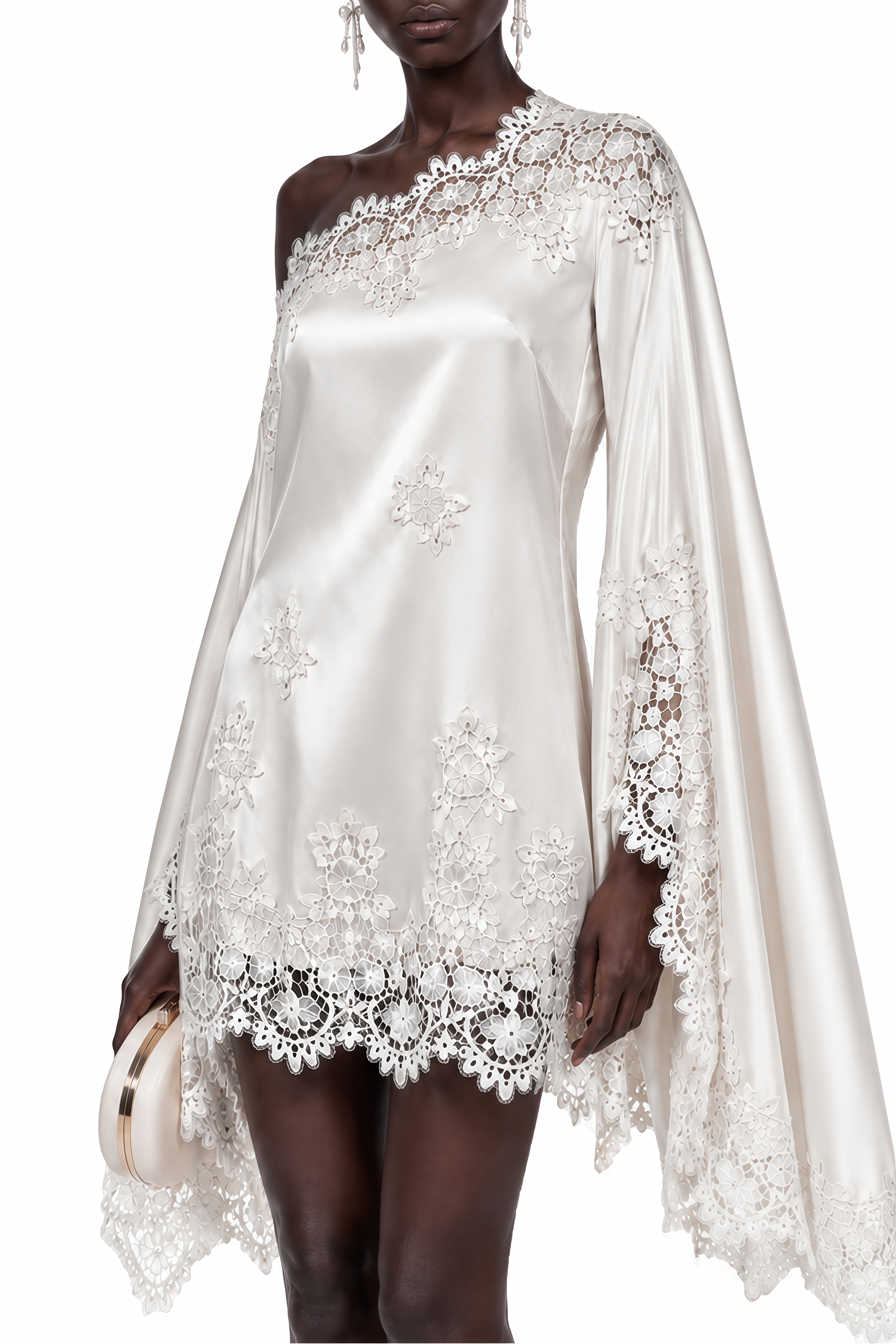Charlotte White One Shoulder Lace Mini Dress