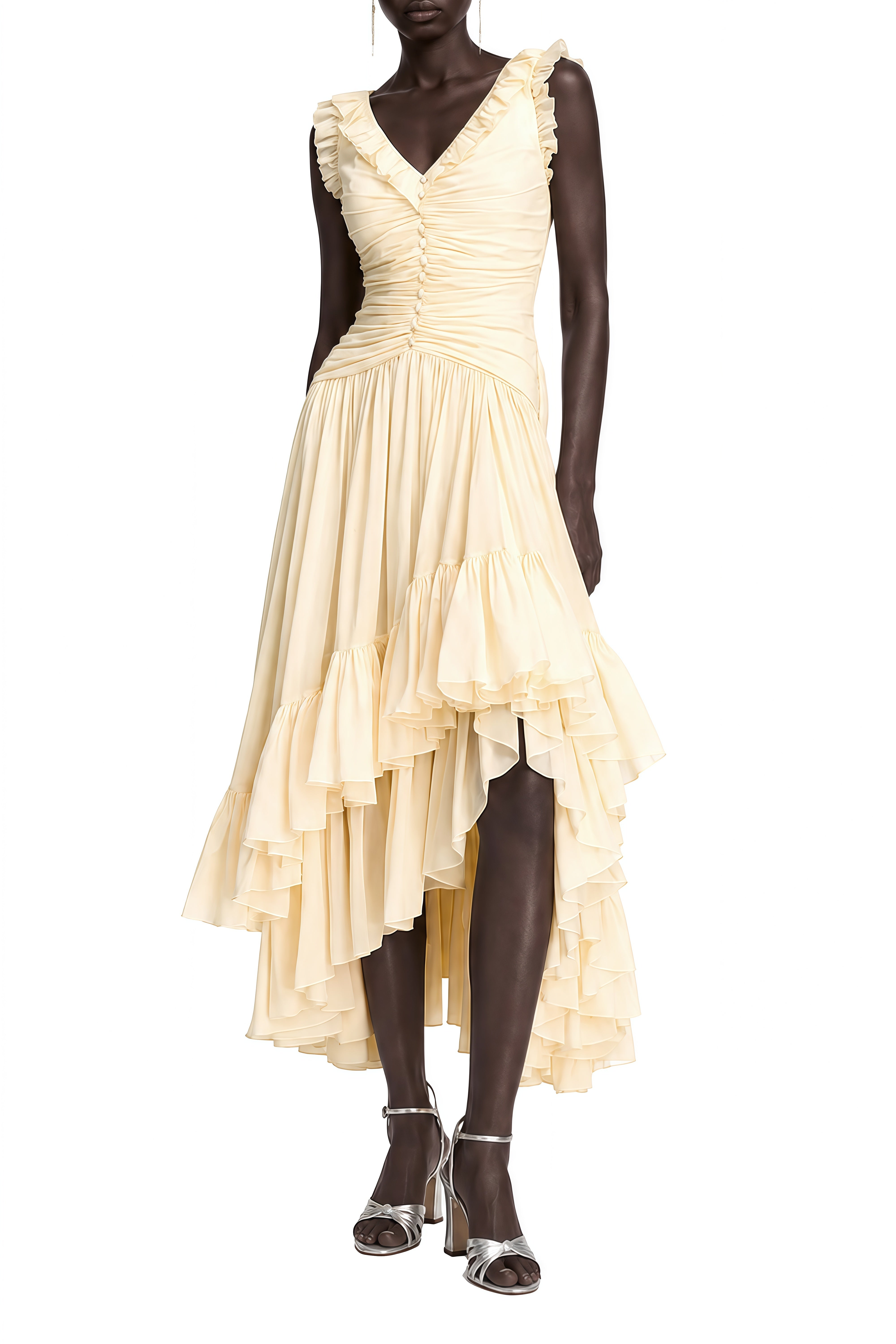 Eulalia Yellow Asymmetrical Ruffled Maxi Dress