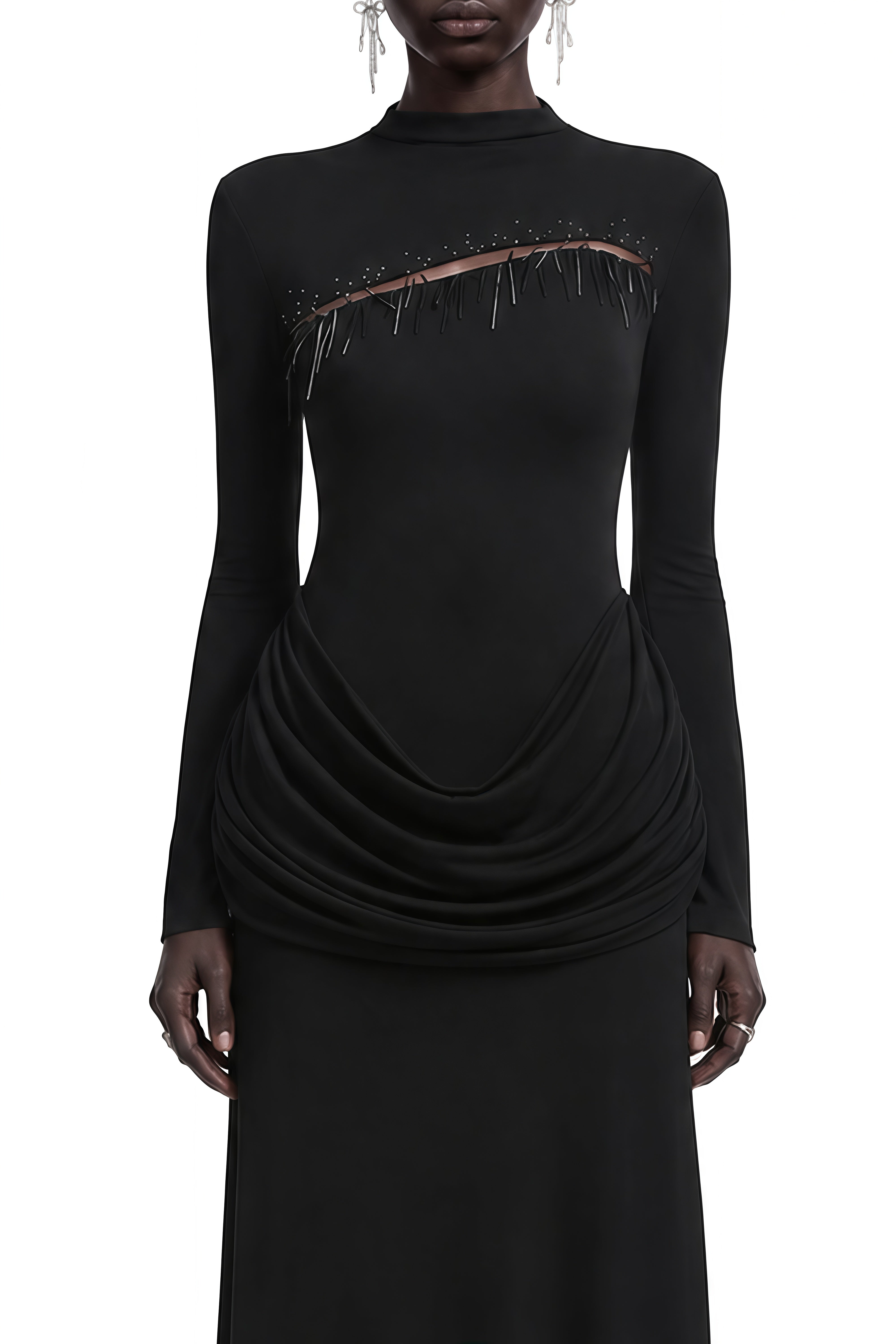 Elizabeth Black Turtleneck Ruched Maxi Dress