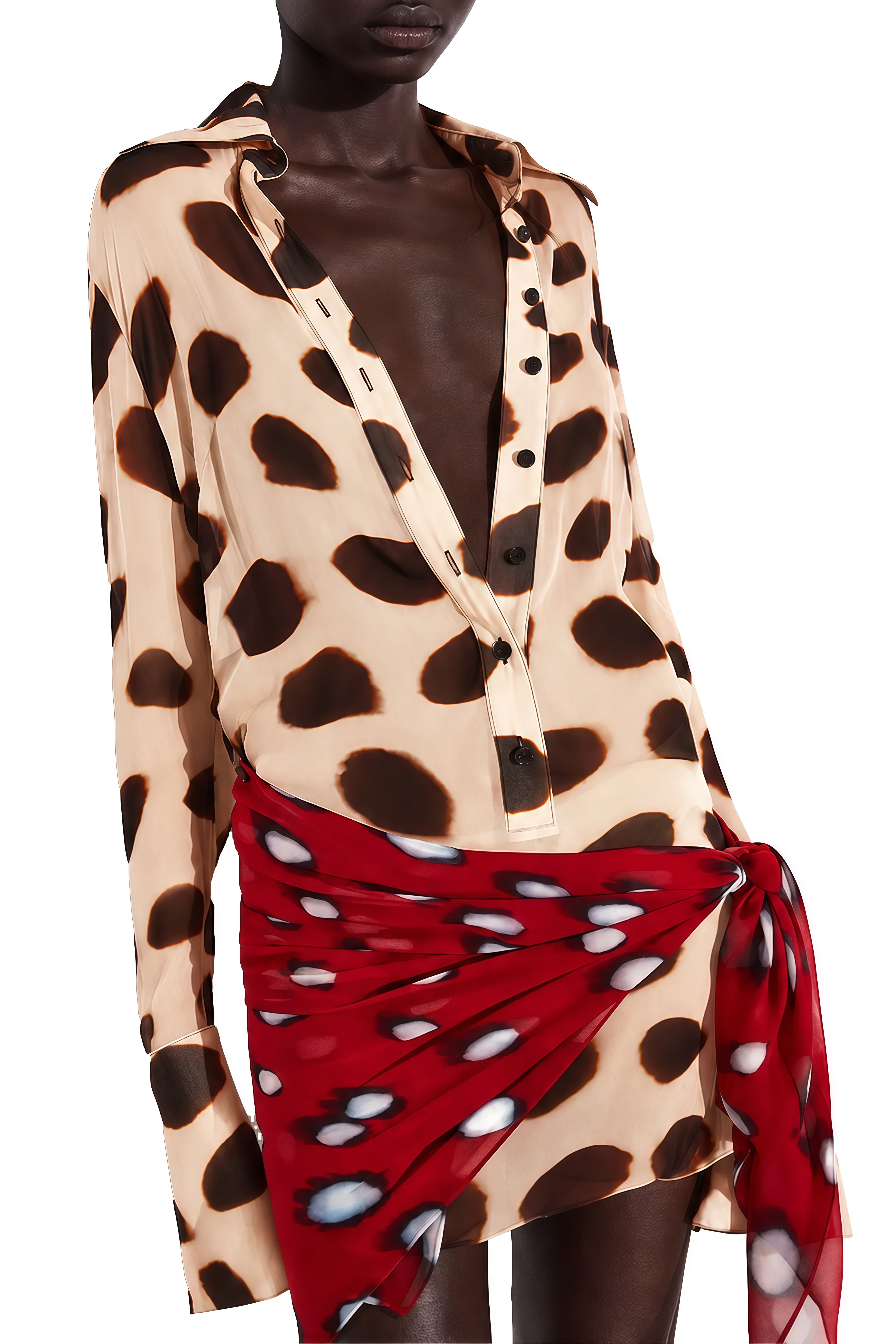 Viola Neutral Long Sleeves Spotted Mini Dress