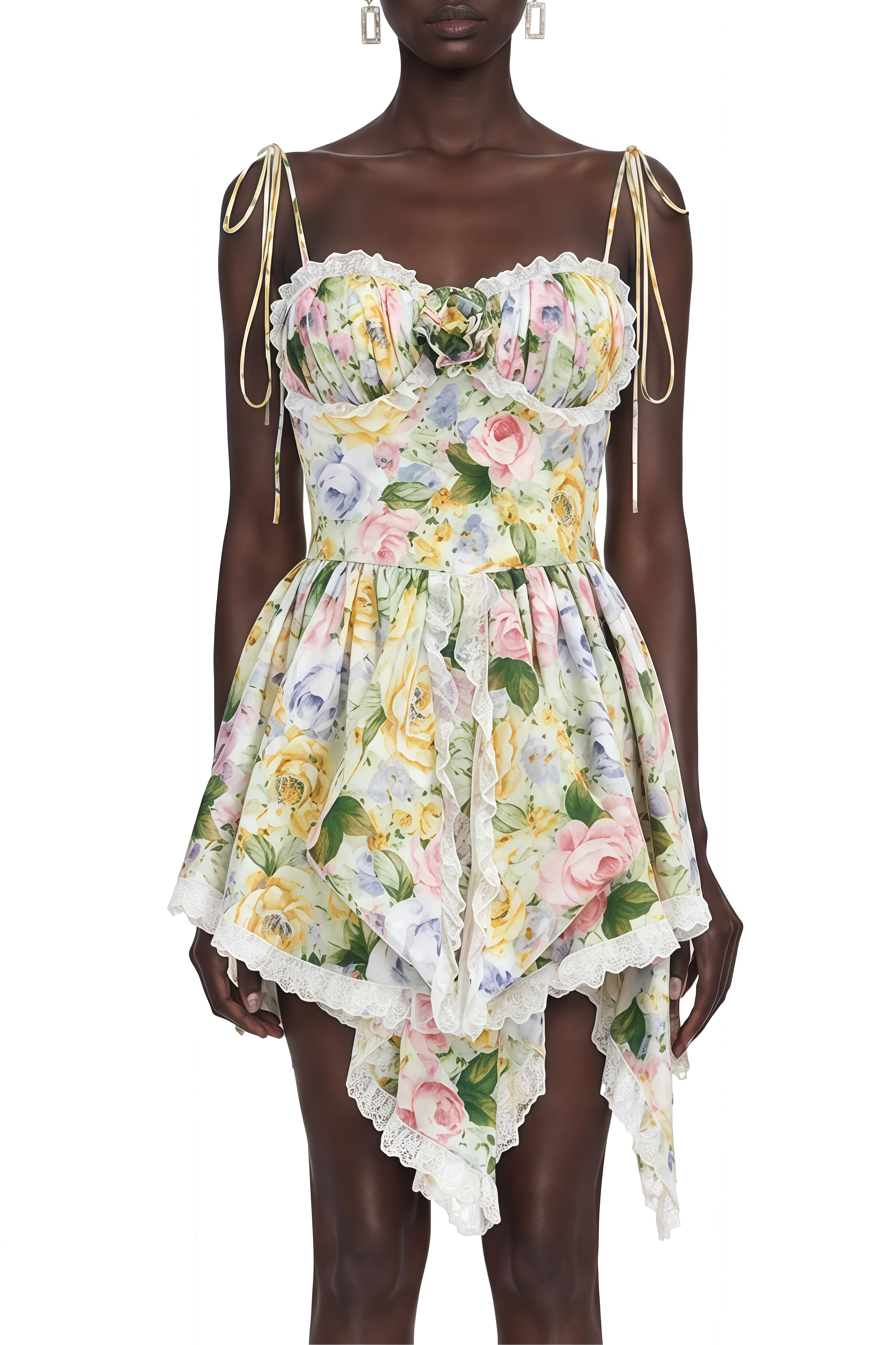 Camille Green Floral Print Ruched Mini Dress