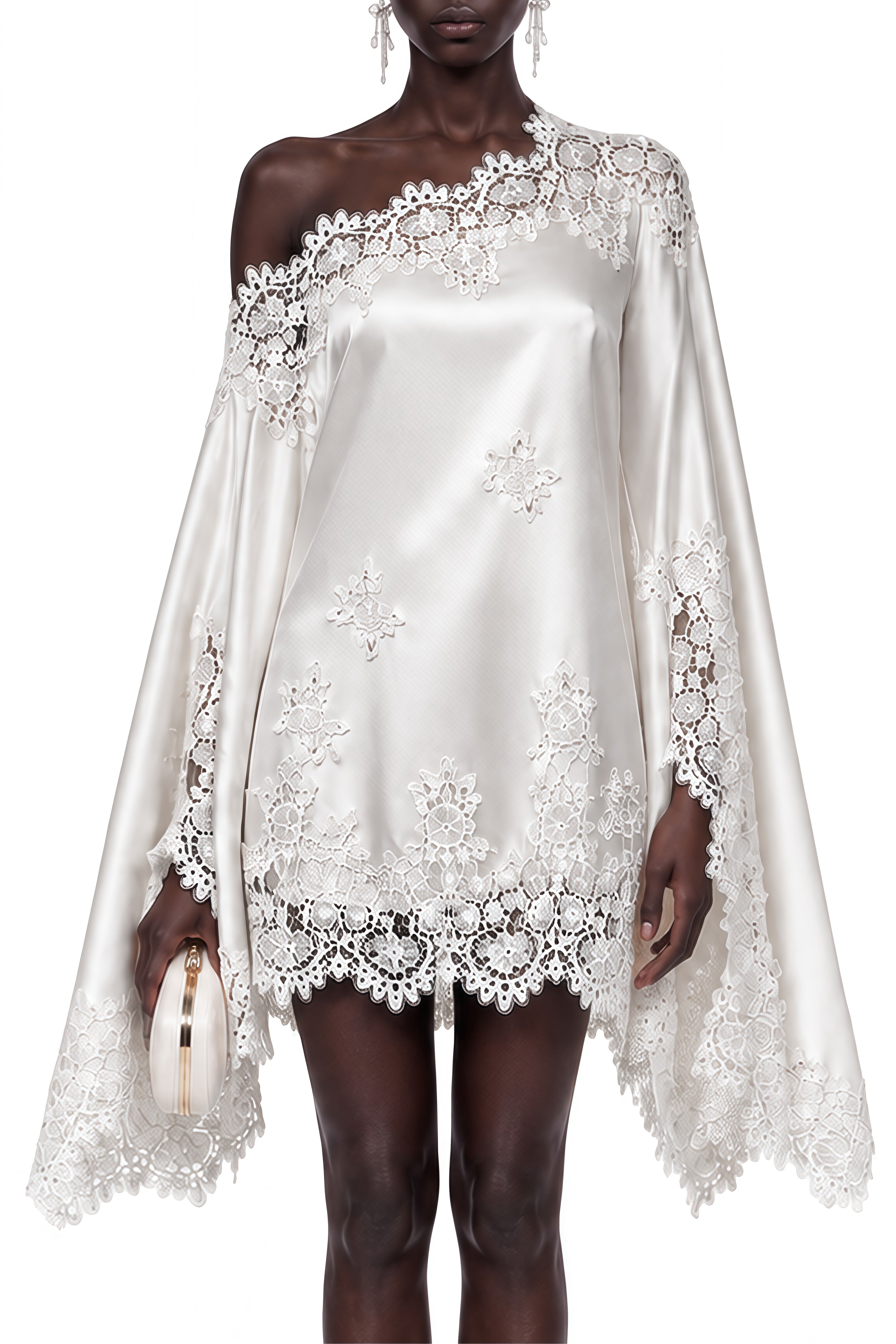 Charlotte White One Shoulder Lace Mini Dress