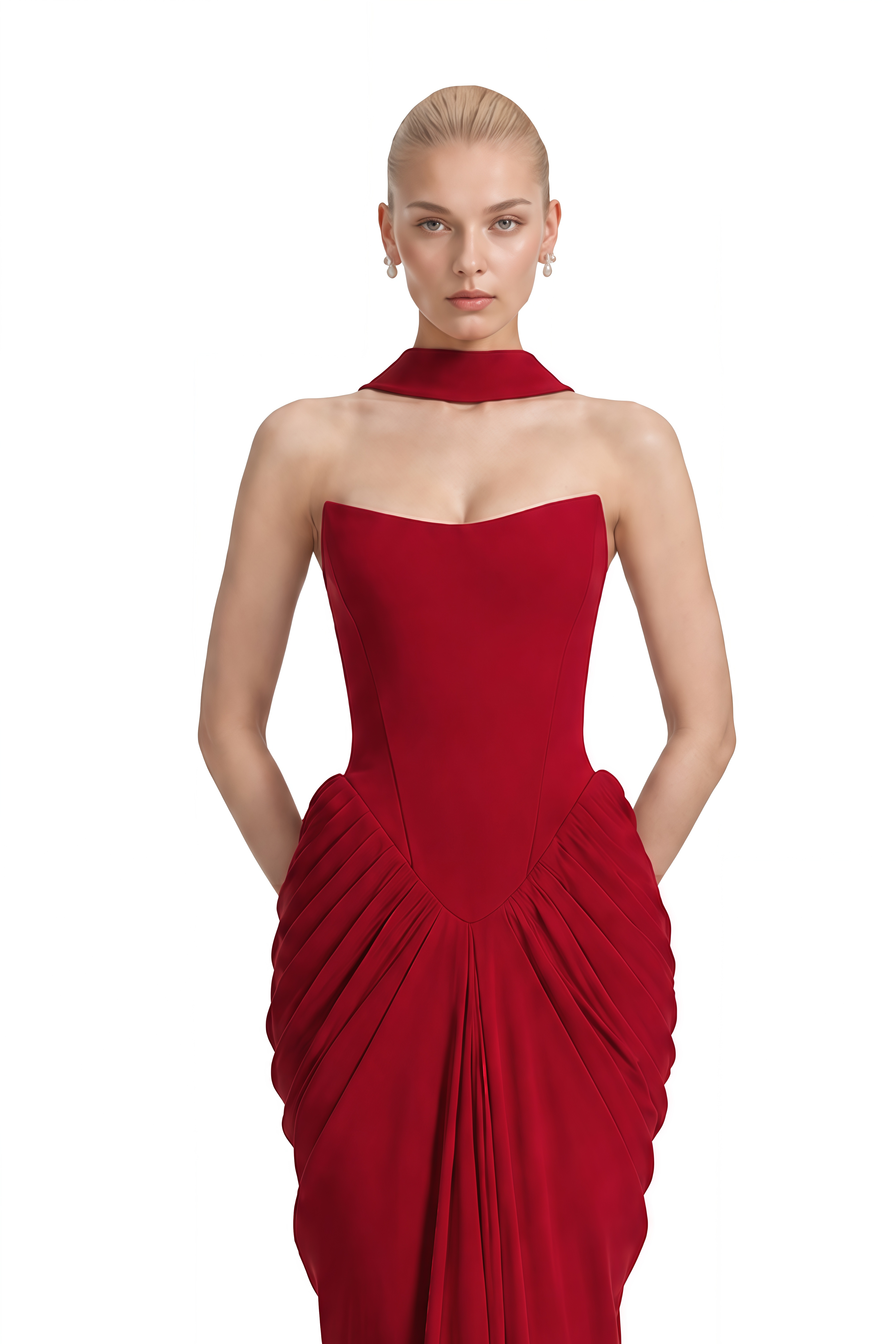 Florence Red Off Shoulder Draped Maxi Dress