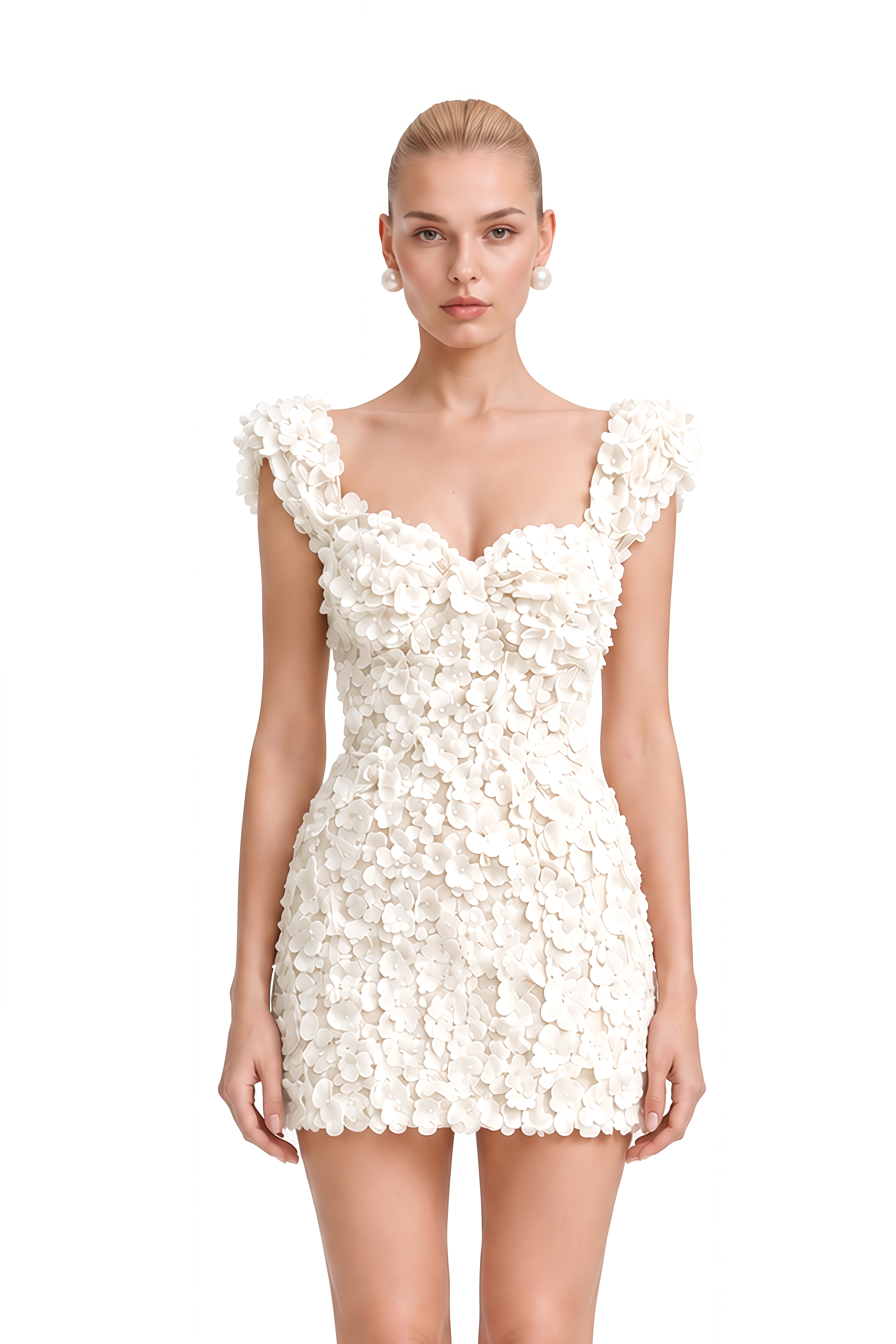Linnea White 3D Floral Sleeveless Mini Dress