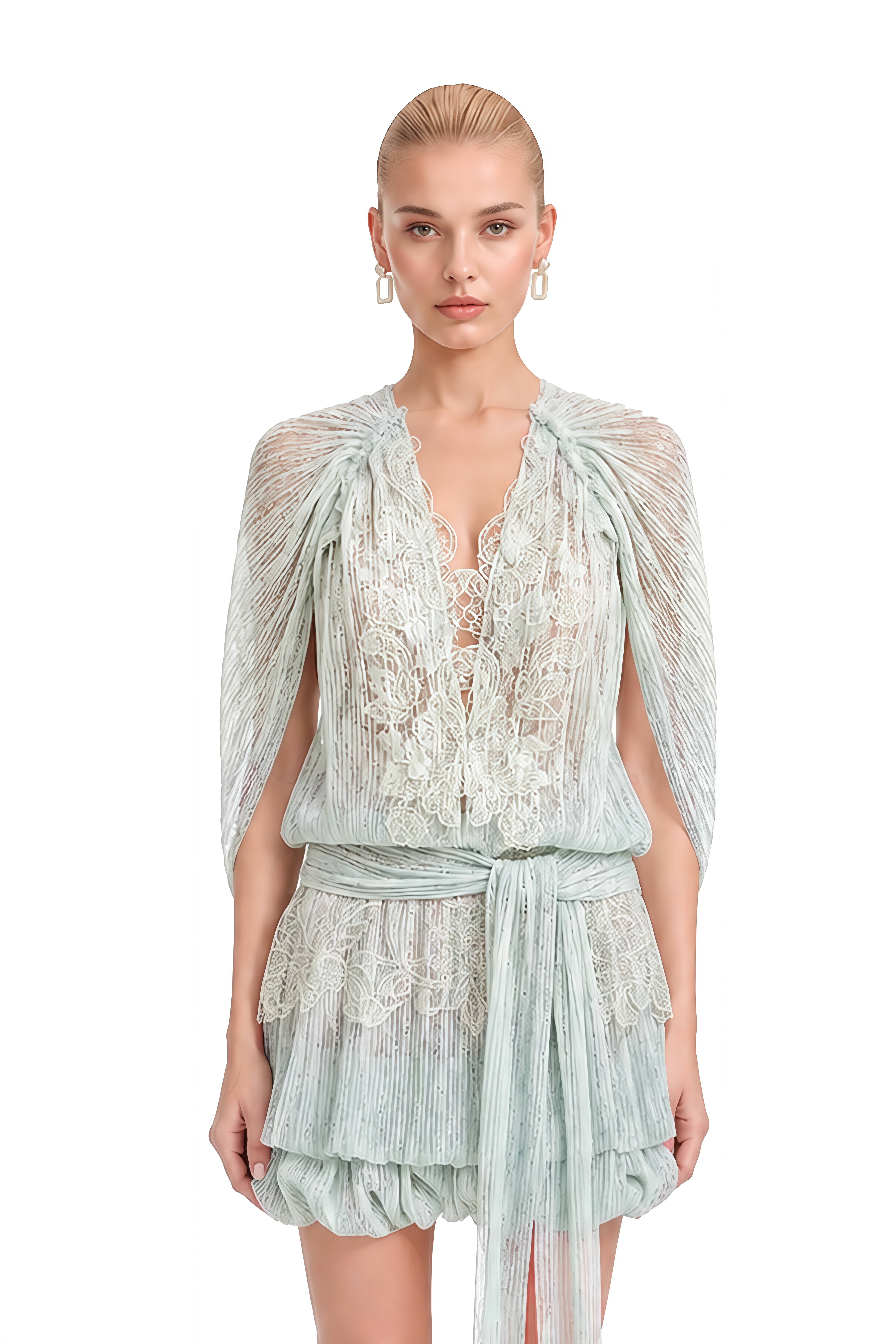 Juliet Mint Green Cape Sleeve Lace Mini Dress