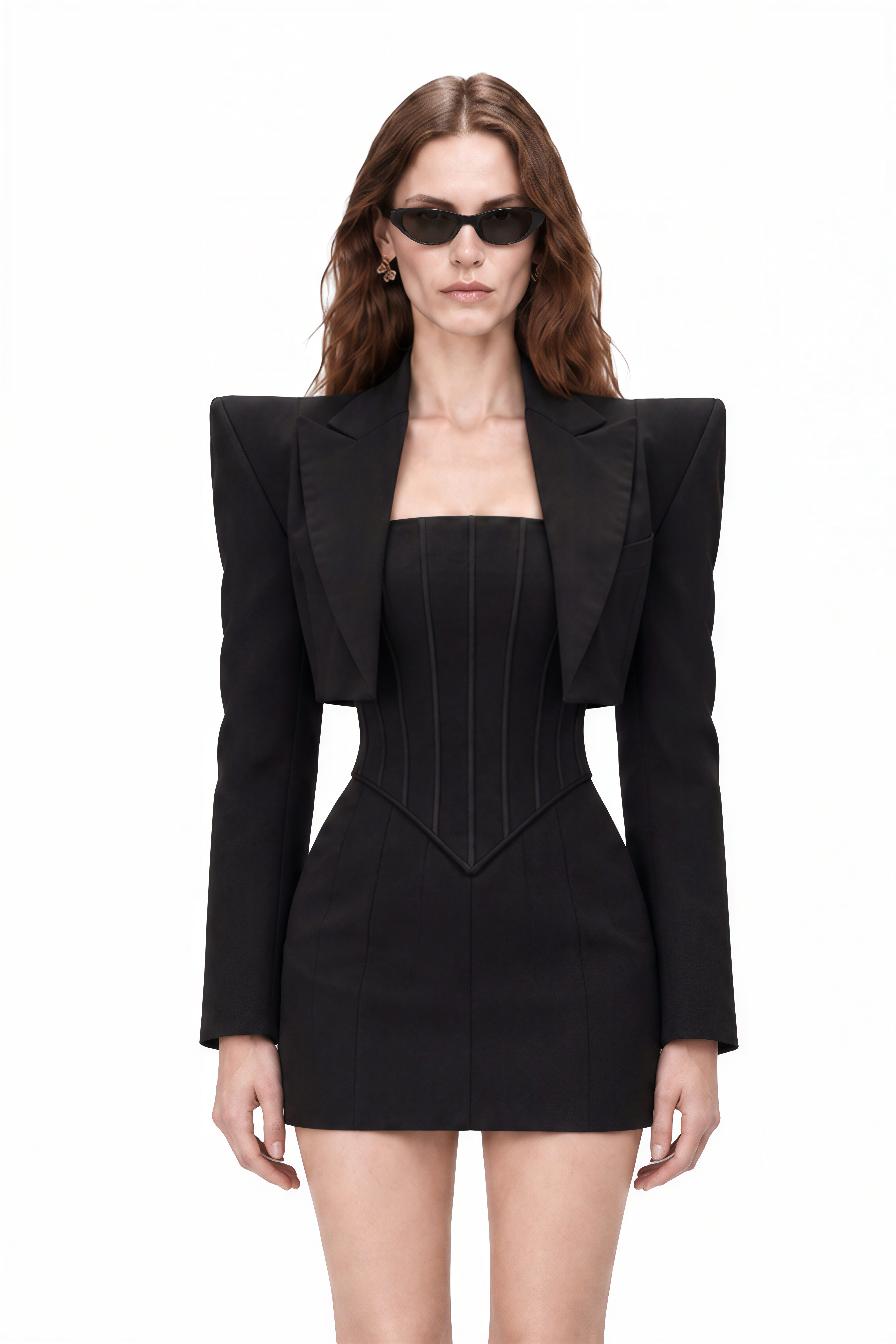 Eloise Black Long Sleeves Coat & Mini Dress Set