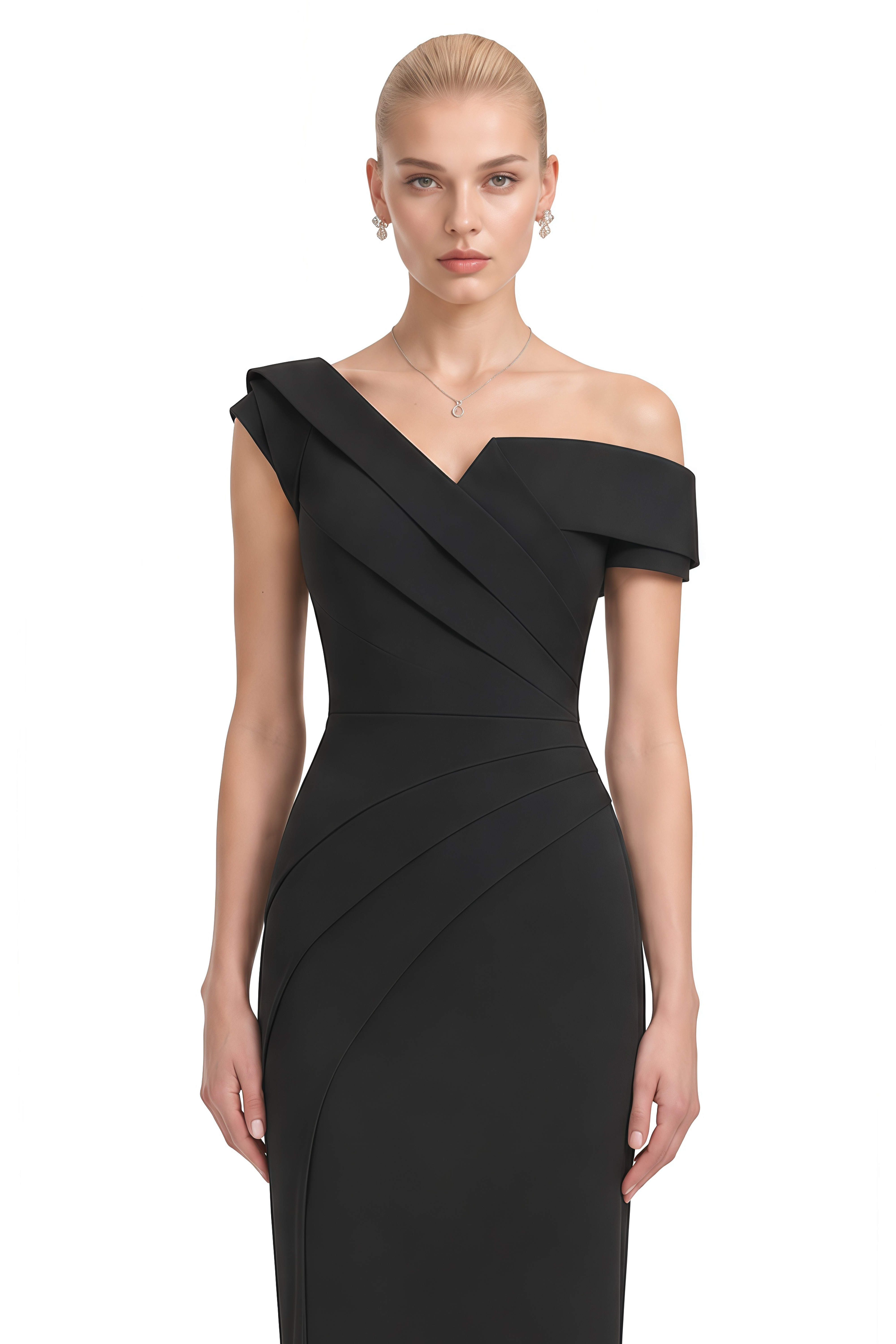 Cecile Black One Shoulder Draped Maxi Dress