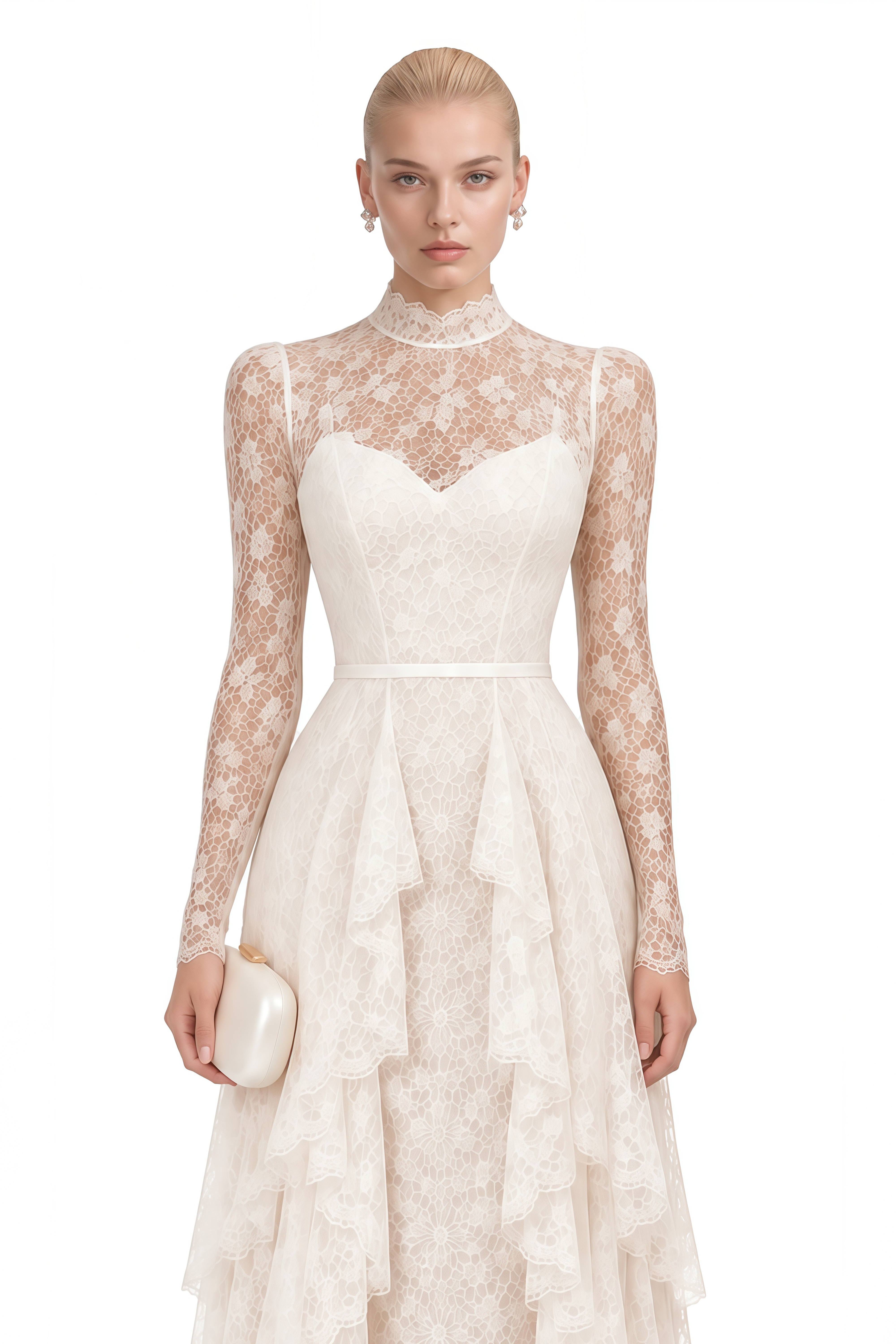 Elowen White Turtleneck Layered Ruffled Maxi Dress