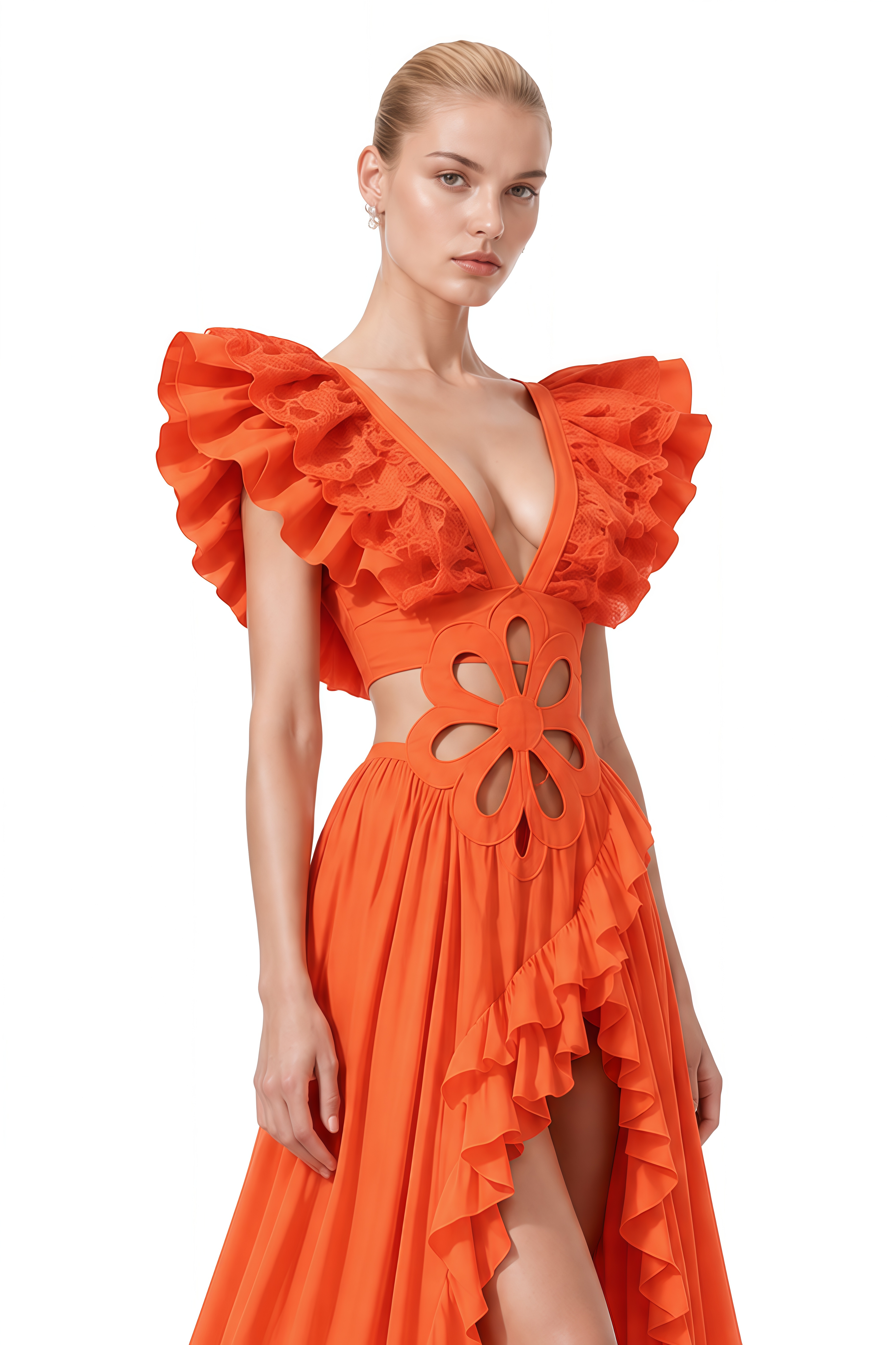 Vesper Orange Sleeveless Floral Cut-Out Maxi Dress