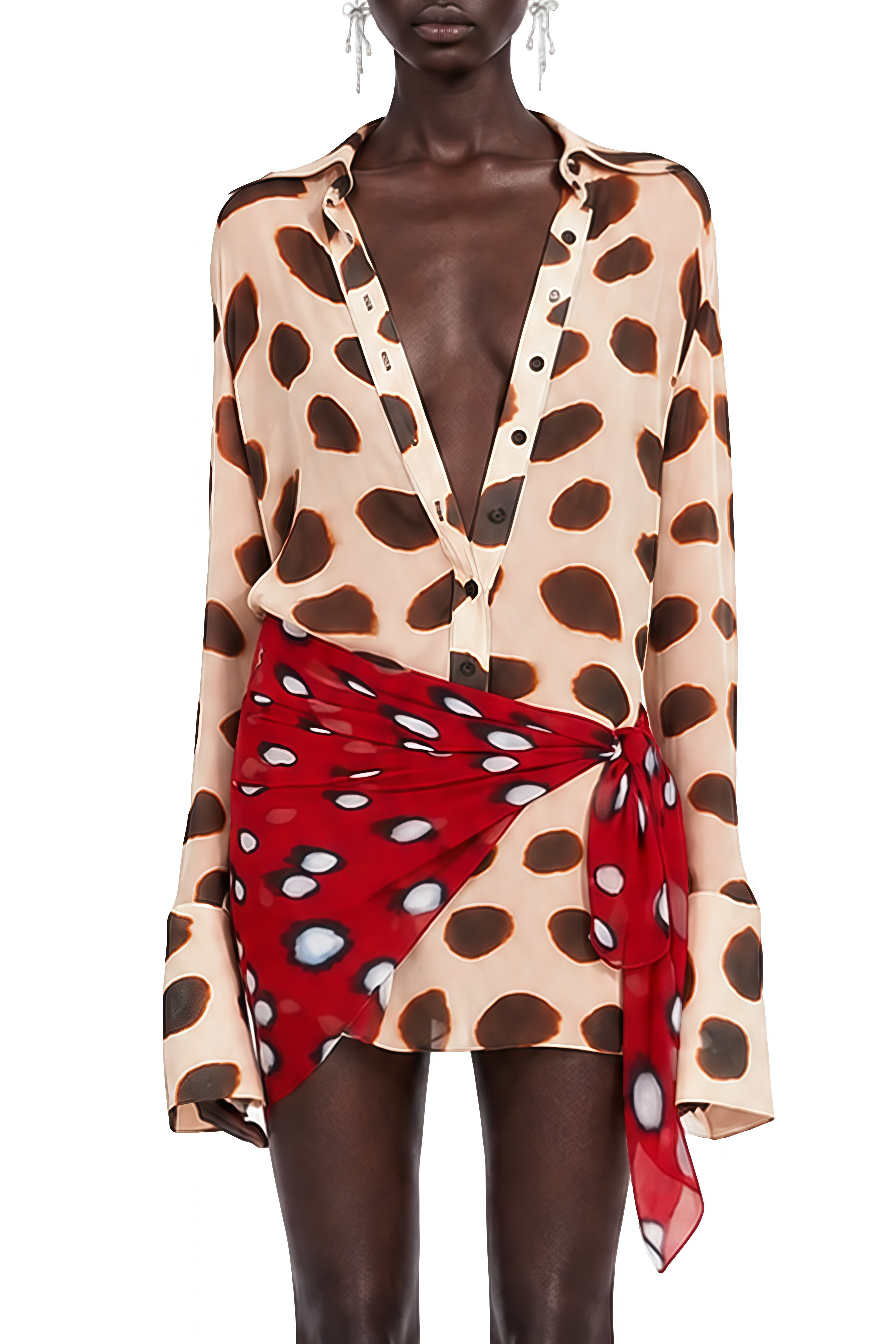 Viola Neutral Long Sleeves Spotted Mini Dress