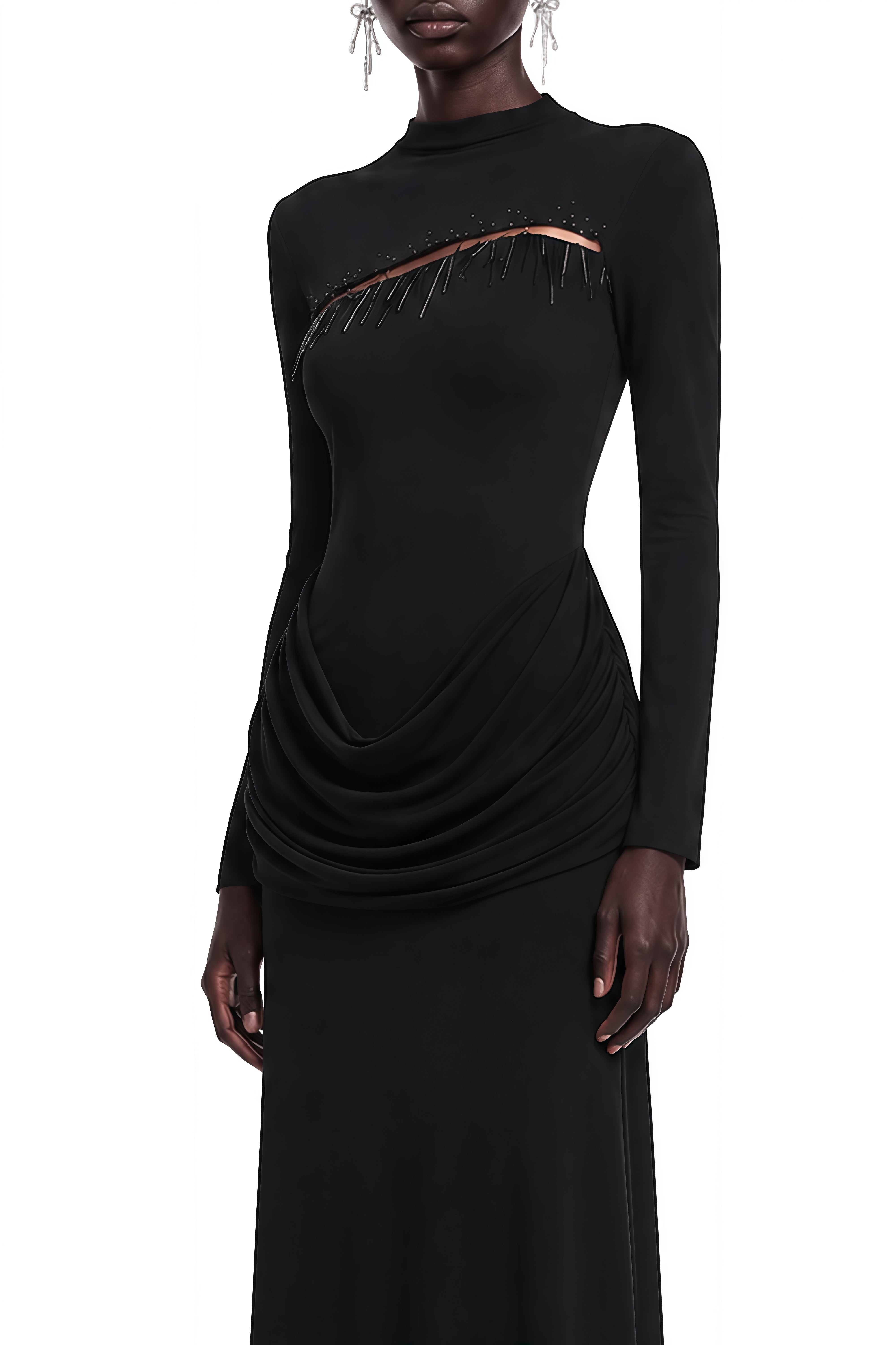 Elizabeth Black Turtleneck Ruched Maxi Dress