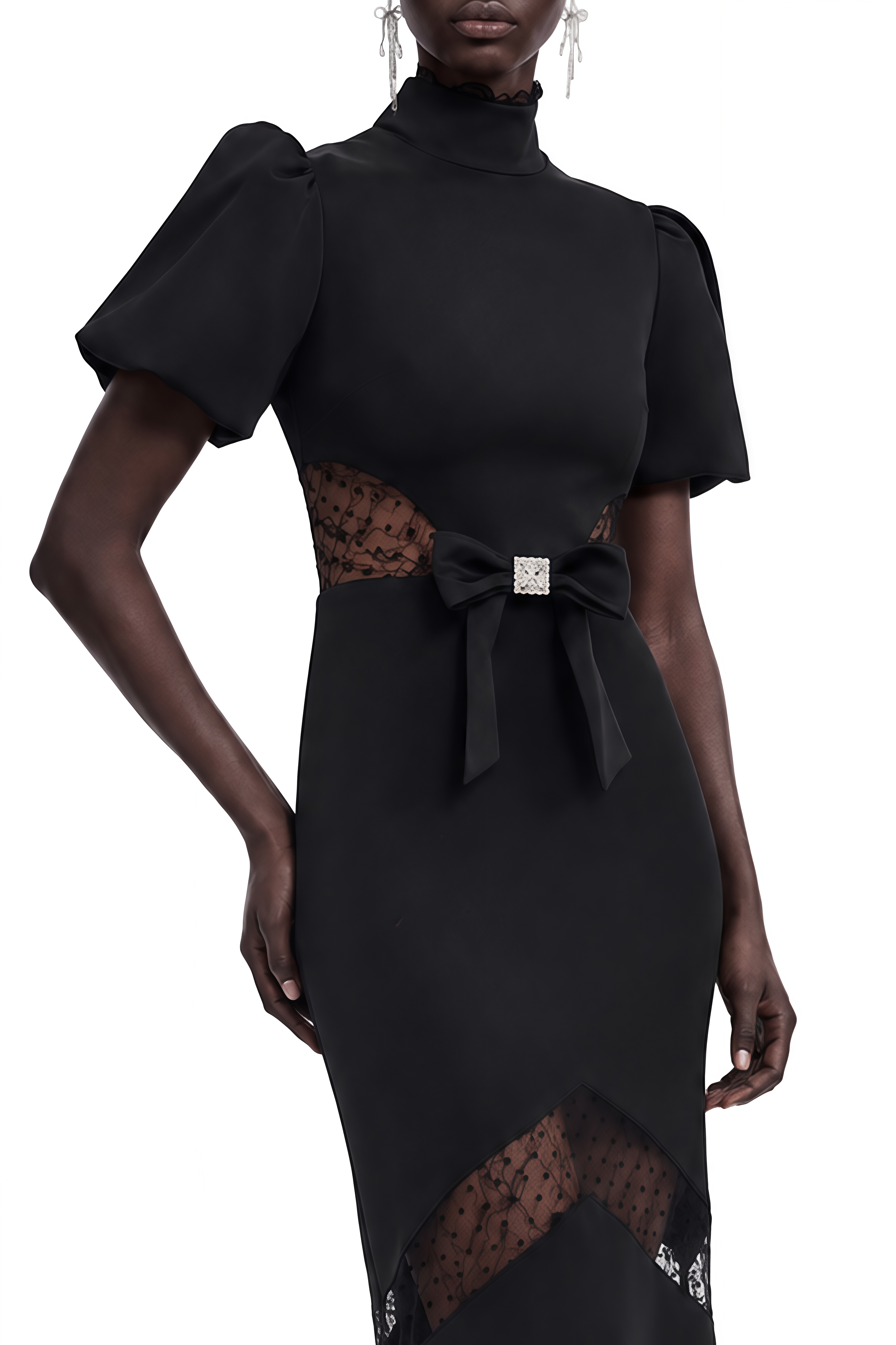 Diana Black Turtleneck Lace Maxi Dress
