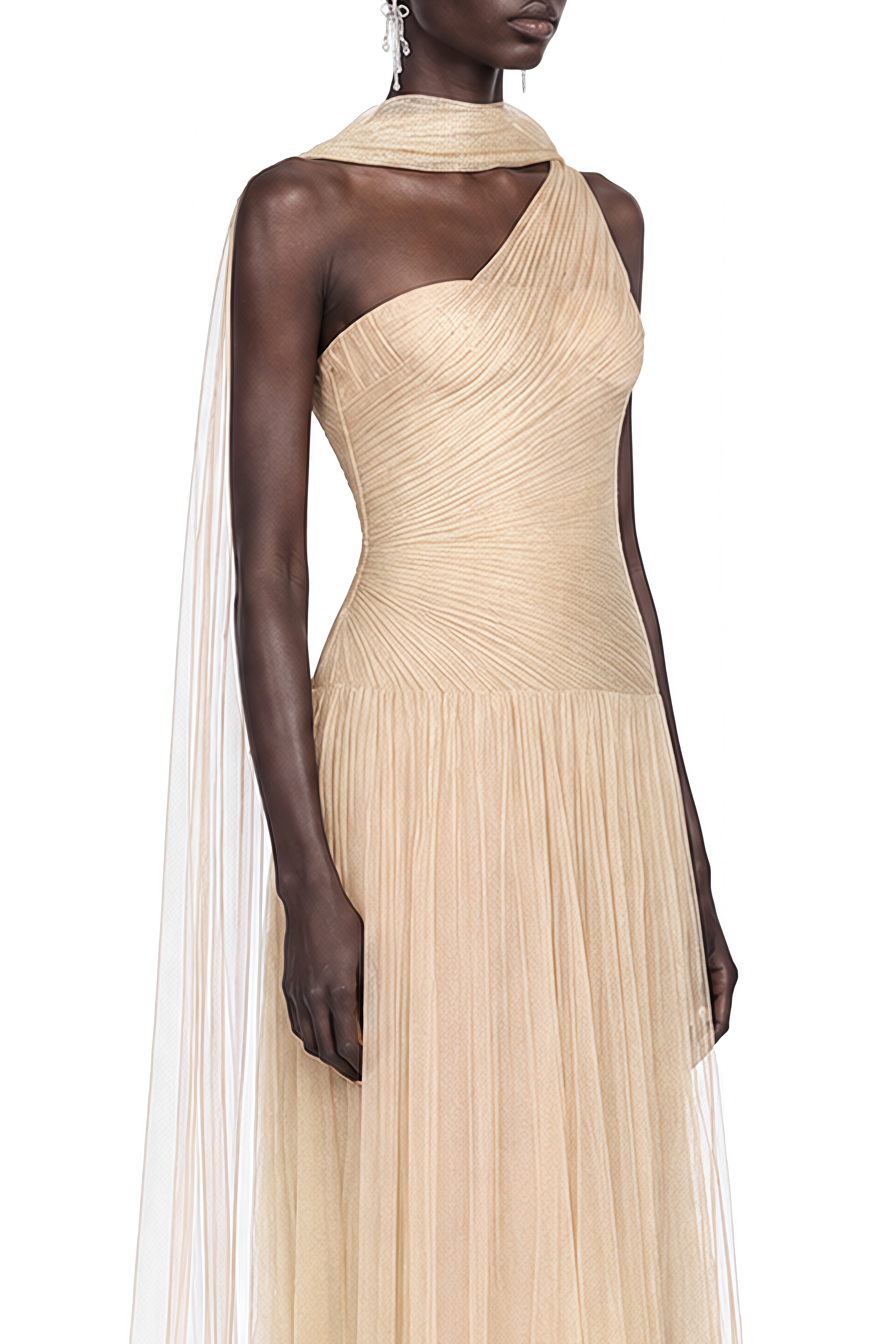Coralie Champagne Asymmetrical Draped Maxi Dress