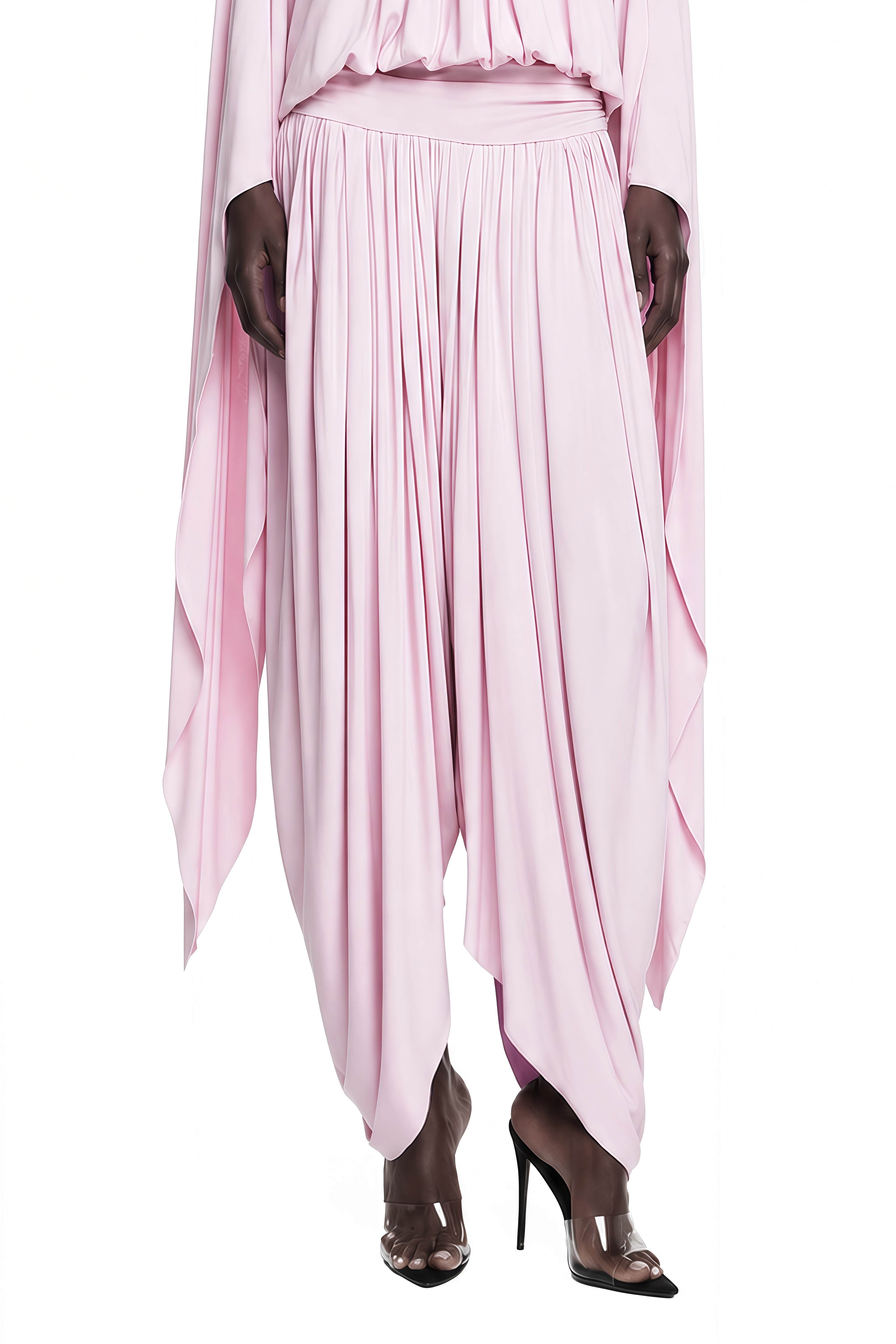 Althea Pink Turtleneck Draped Top & Trousers Set