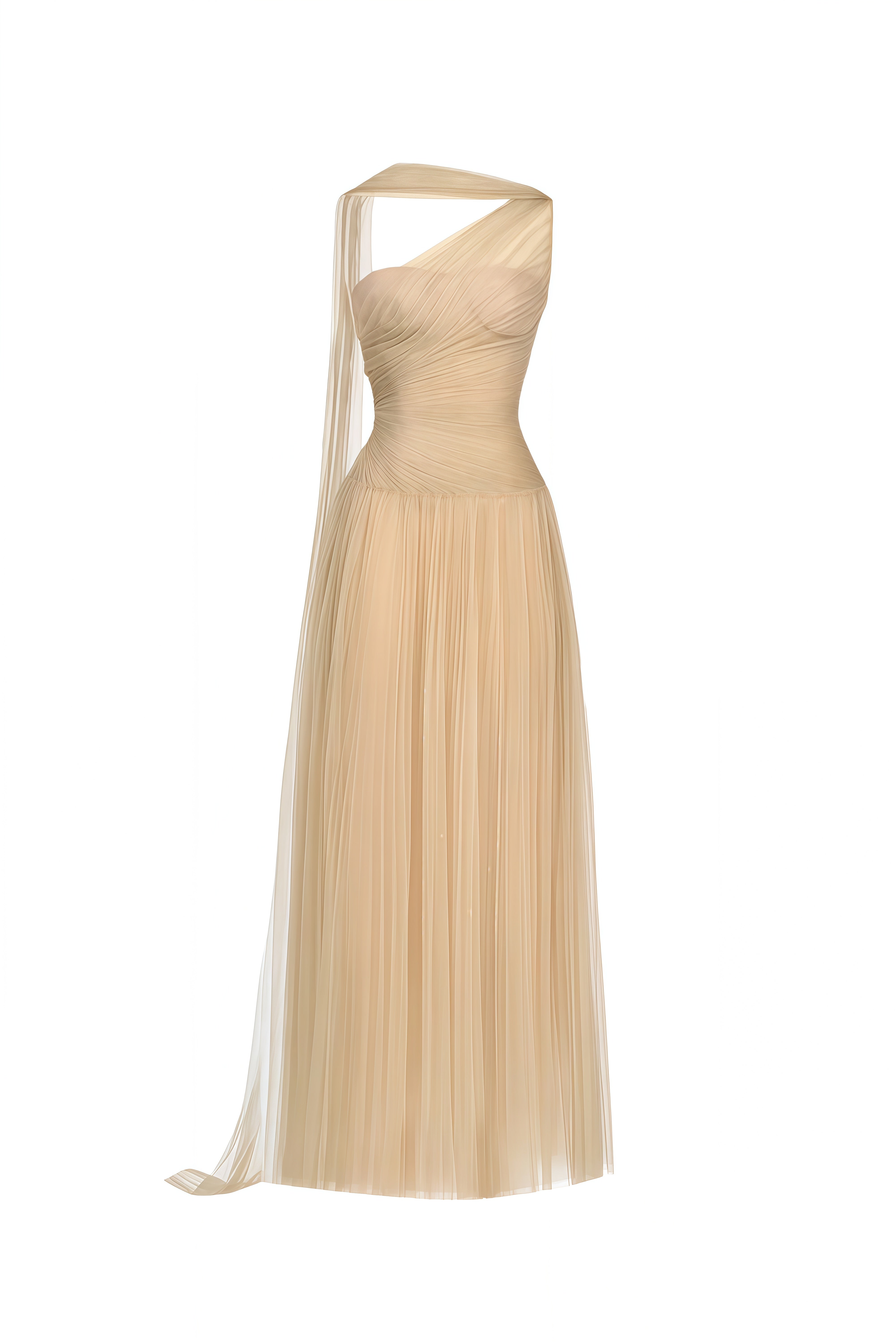 Coralie Champagne Asymmetrical Draped Maxi Dress
