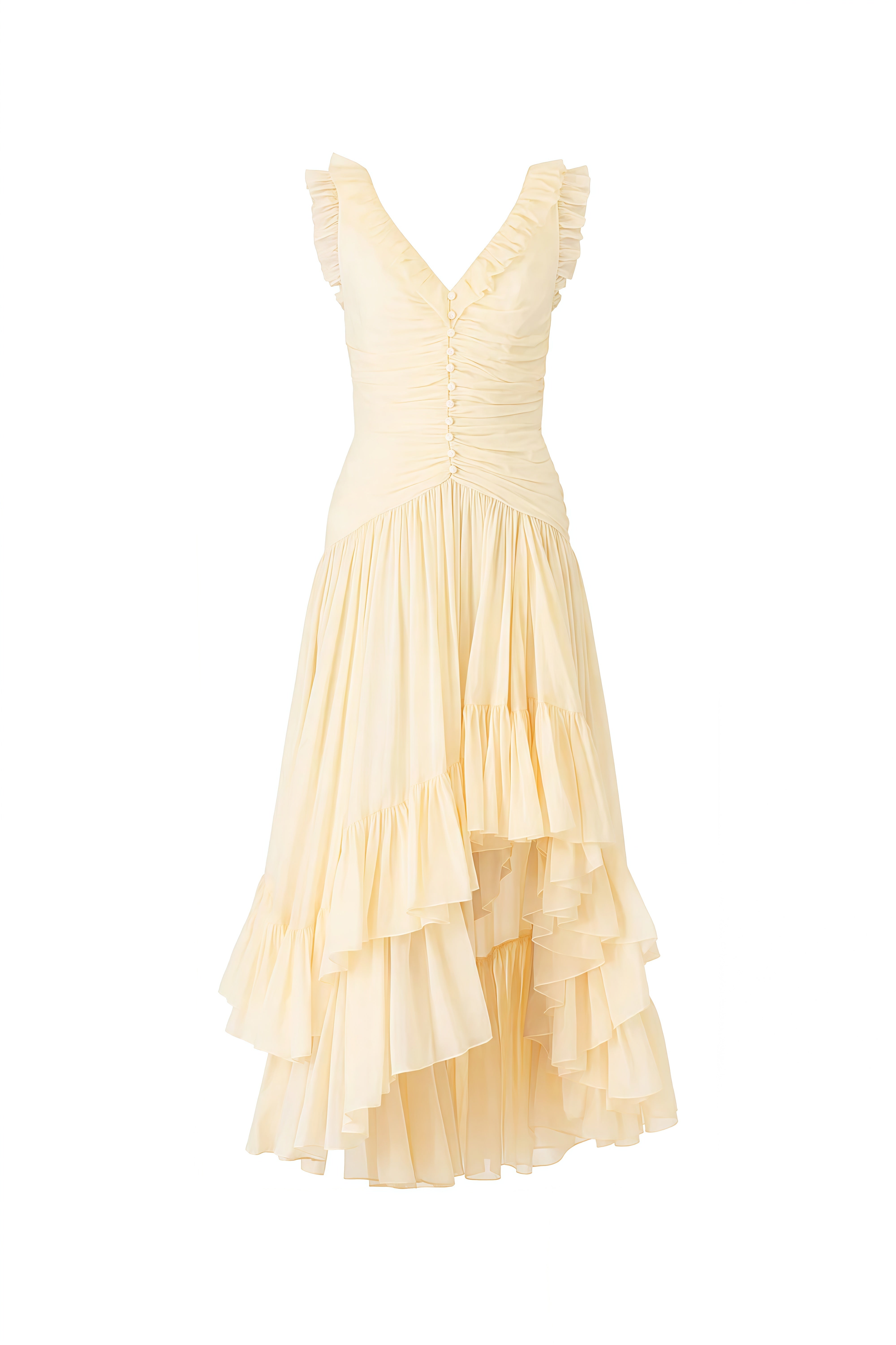 Eulalia Yellow Asymmetrical Ruffled Maxi Dress