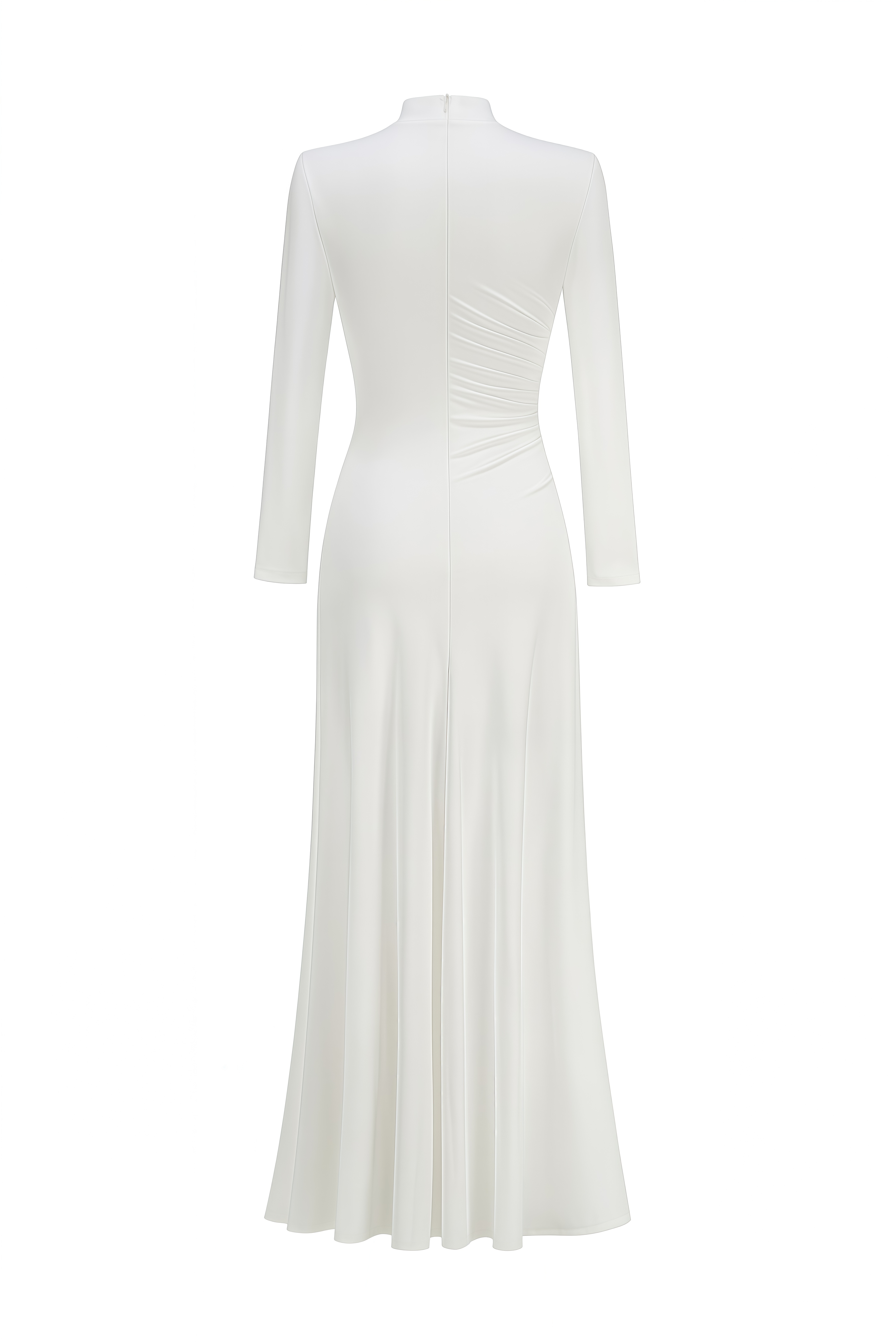 Liora White Turtleneck Ruched Maxi Dress