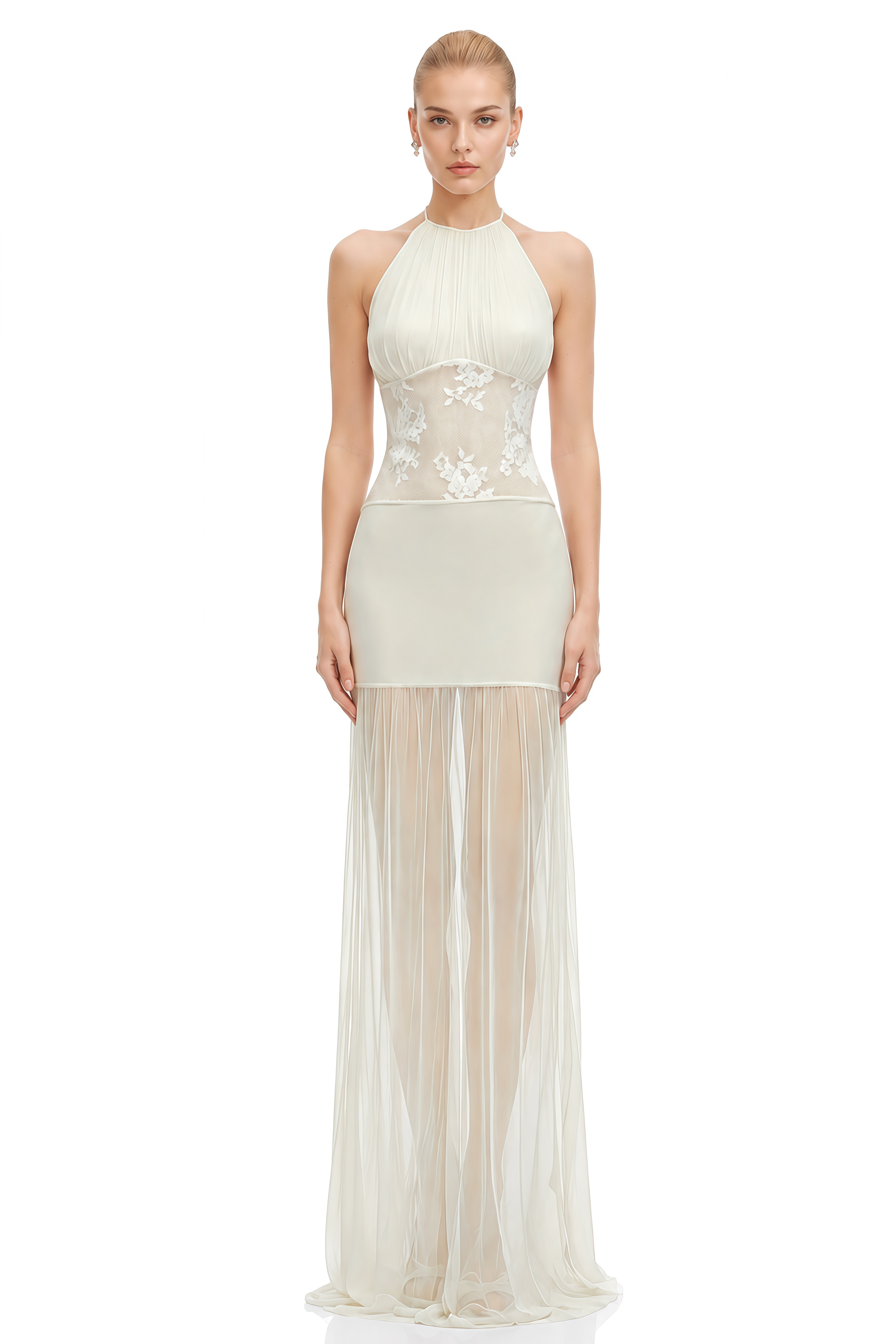 Clio Ivory Halterneck Draped Maxi Dress