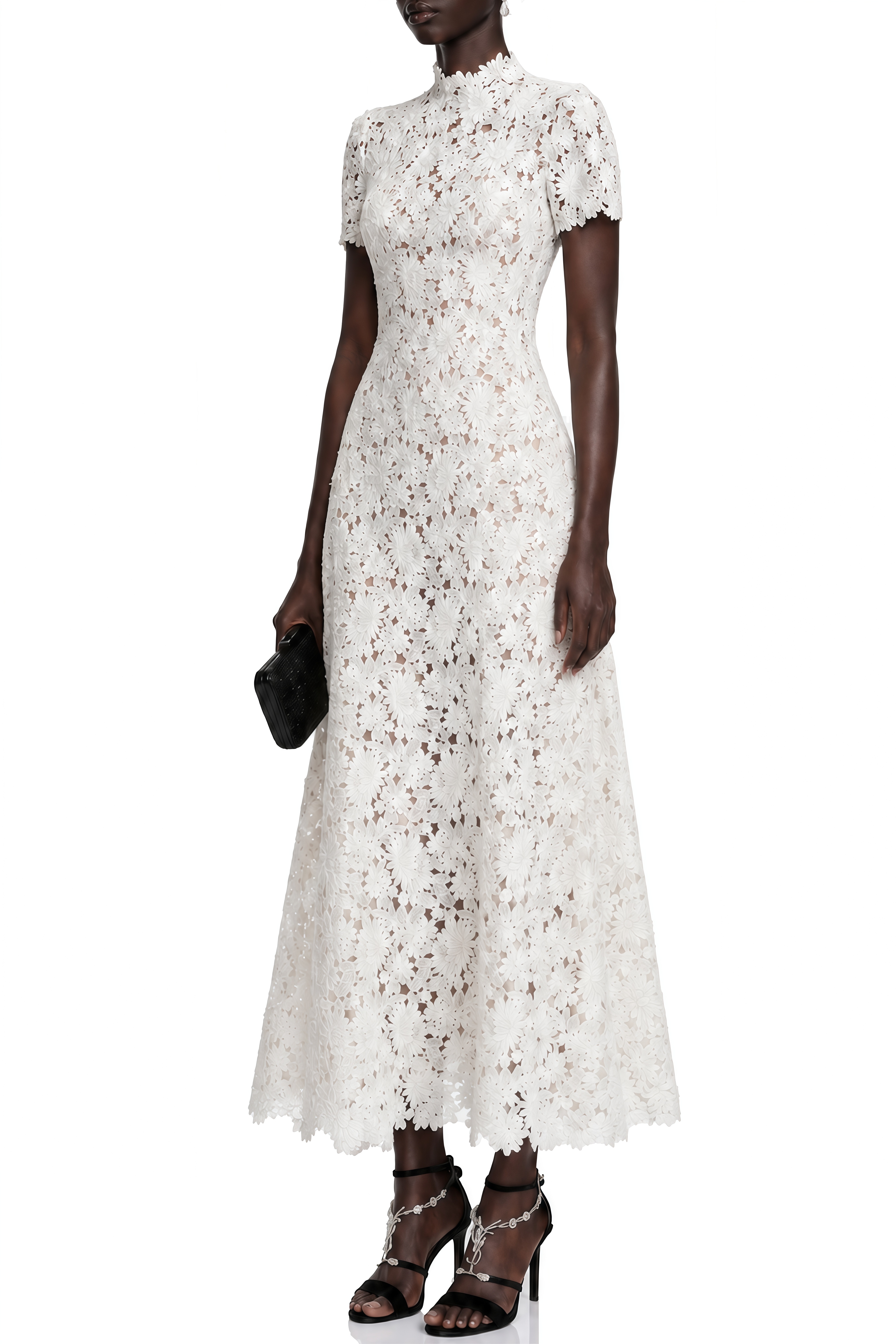 Daisy White Floral Lace Midi Dress
