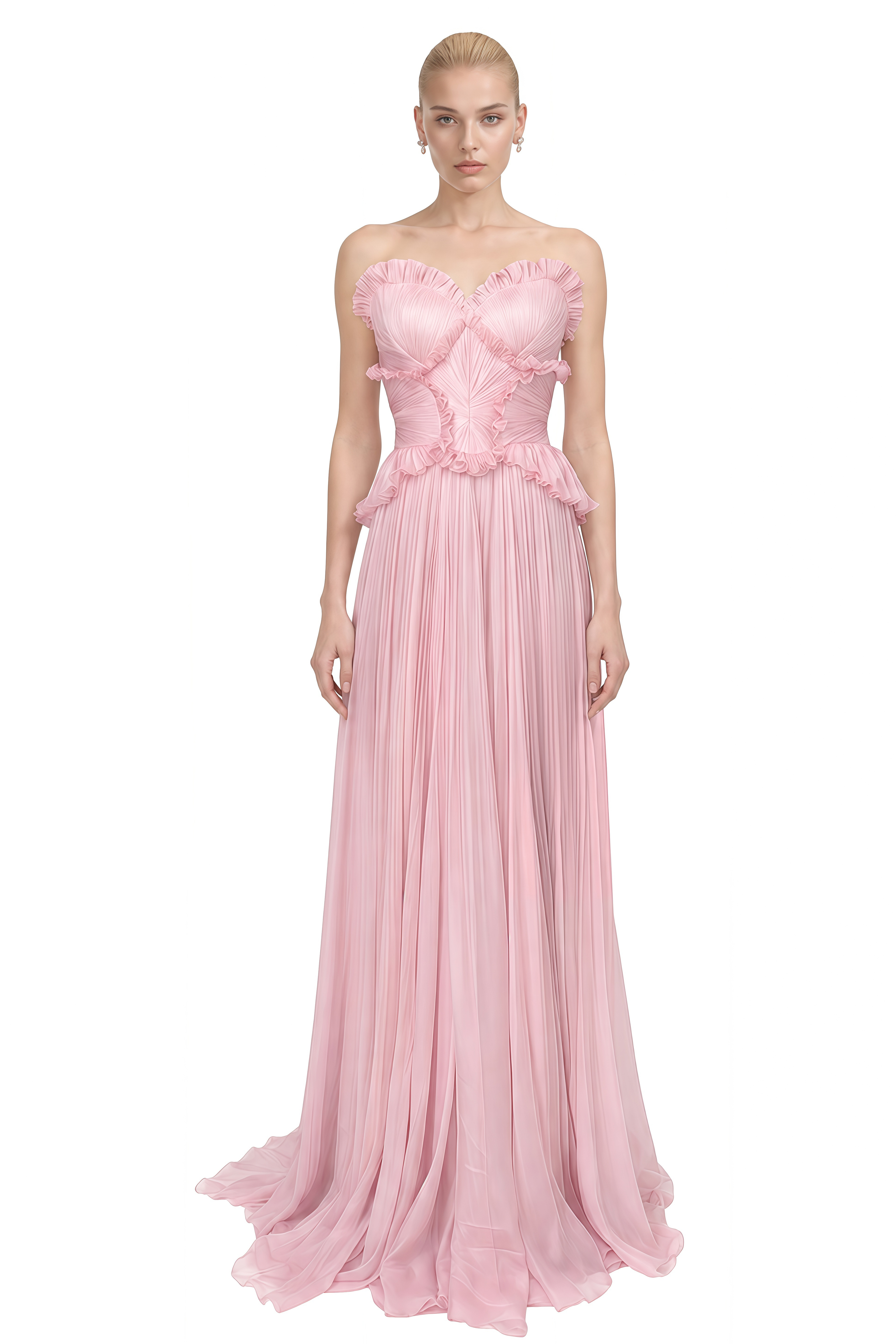 Alexandra Pink Strapless Ruffled Maxi Dress