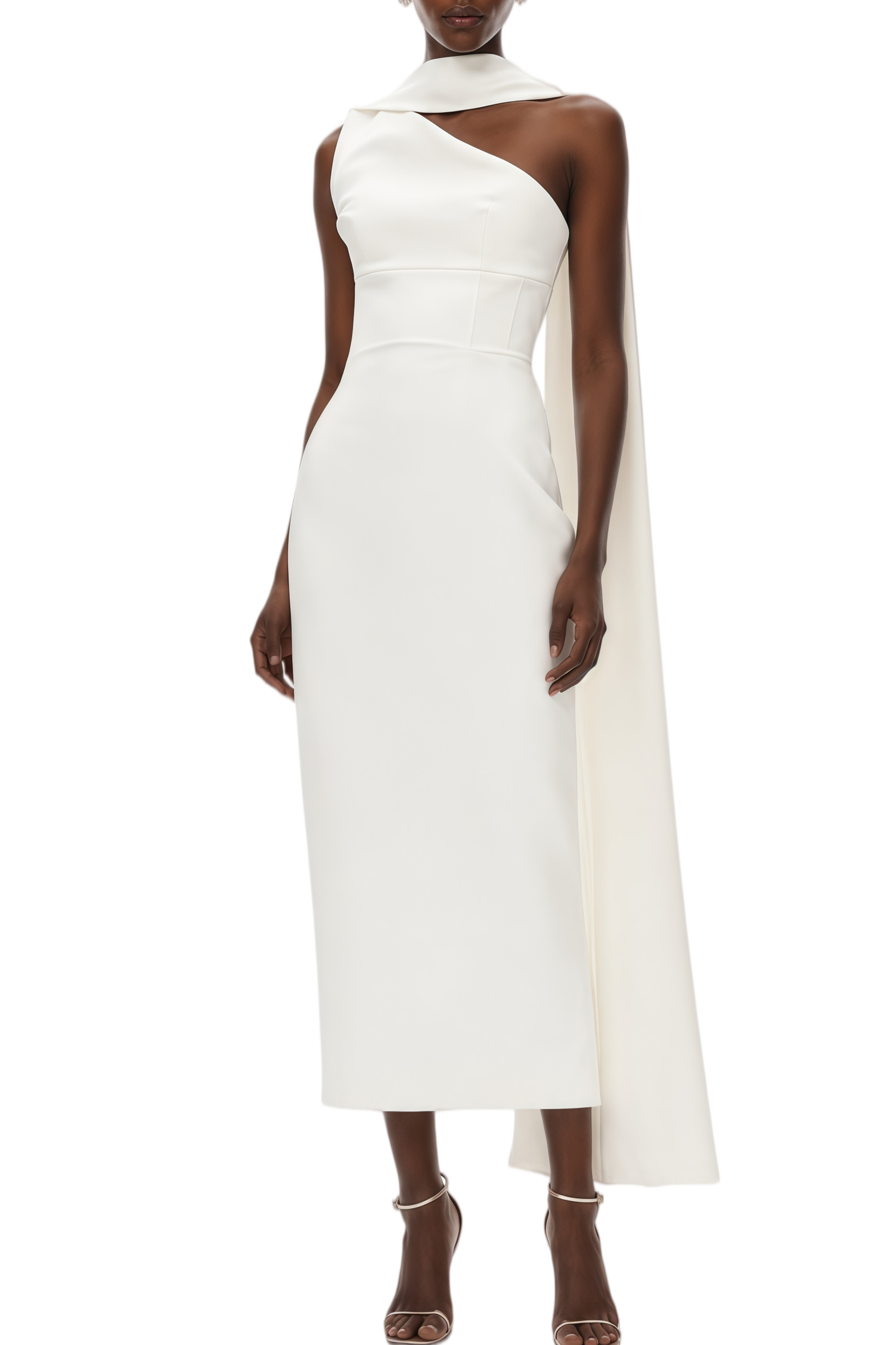 Leticia White Scarf Neck Midi Dress