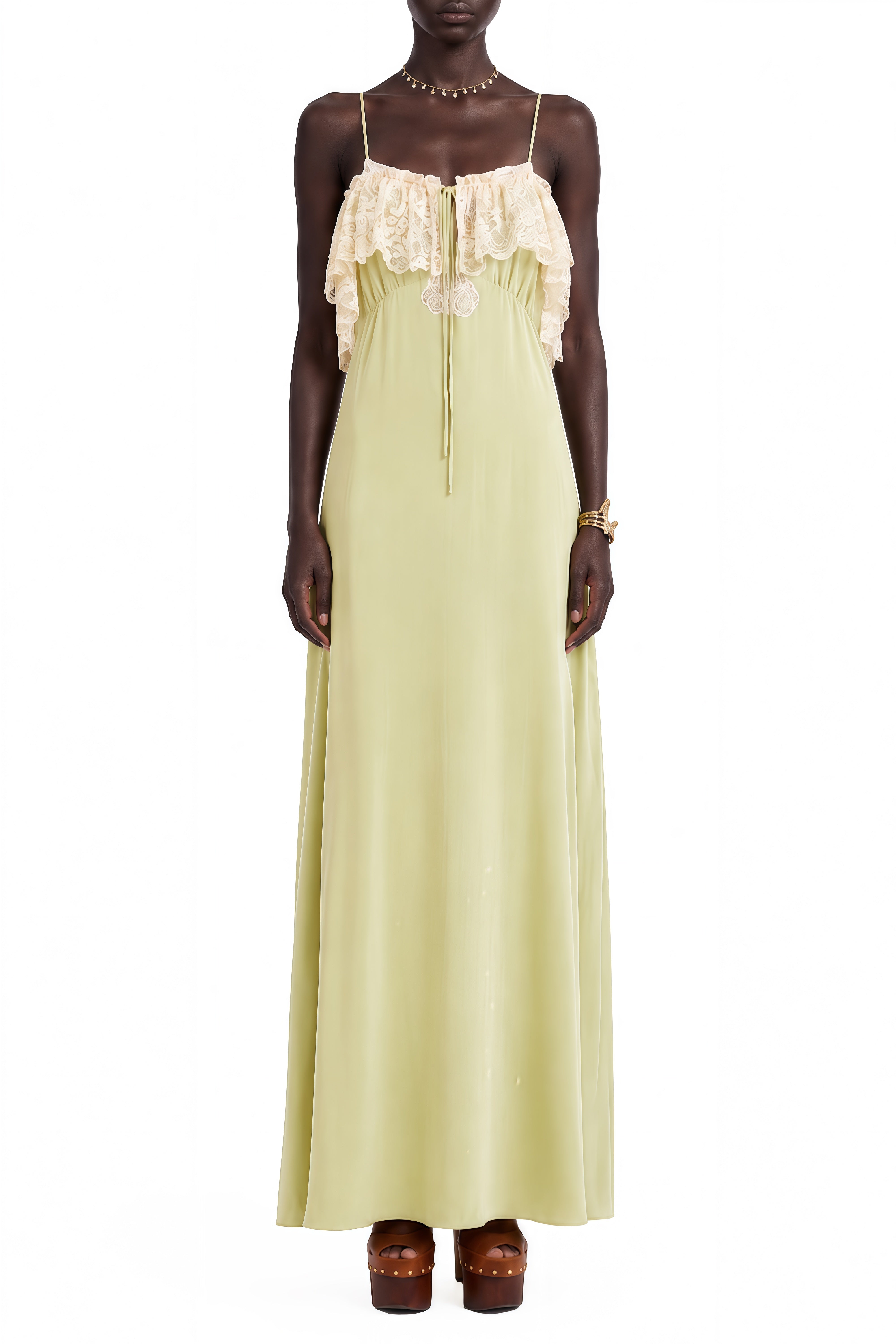 Audrey Green Sleeveless Lace Maxi Dress