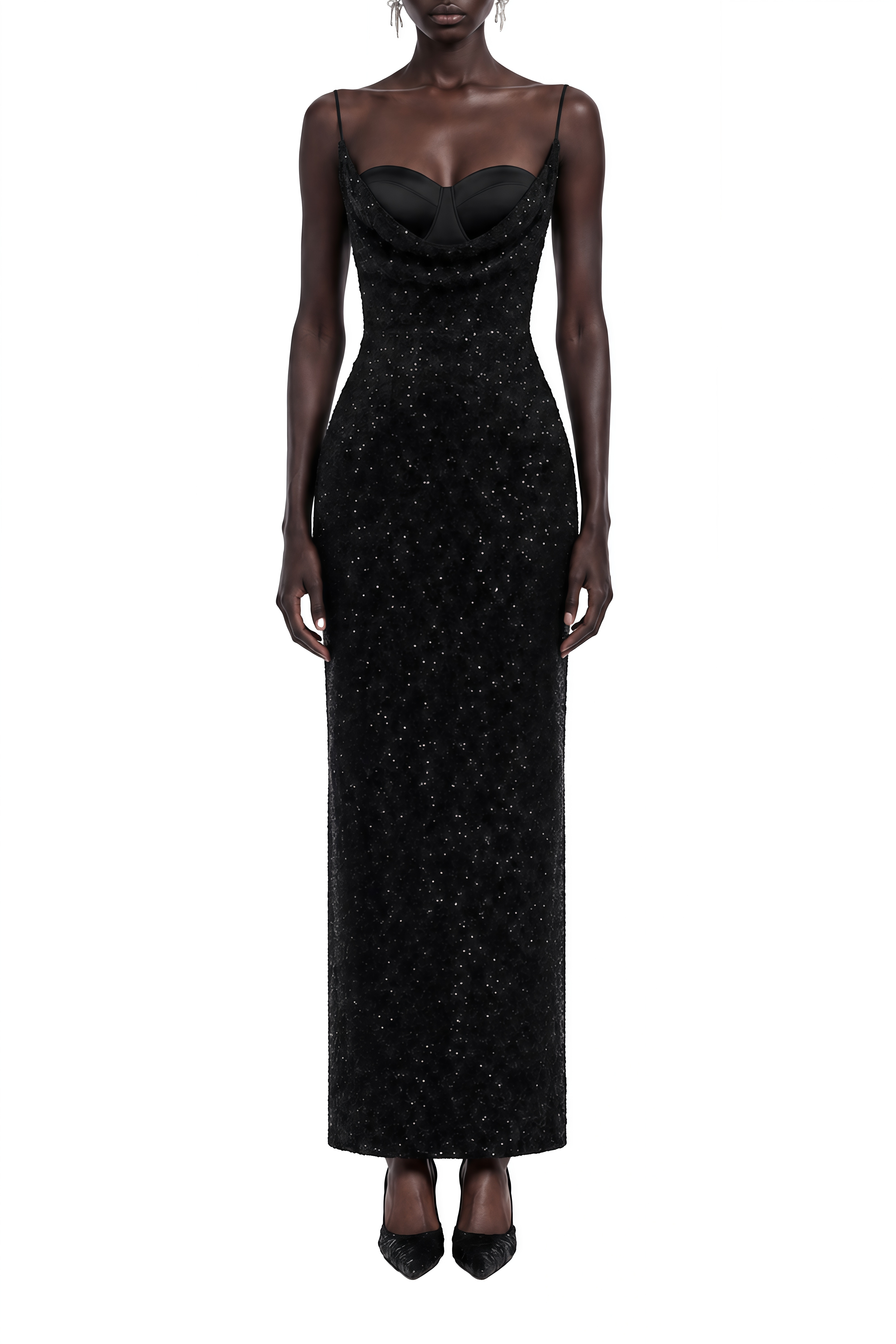 Helena Black Sweetheart Neck Sequin Maxi Dress