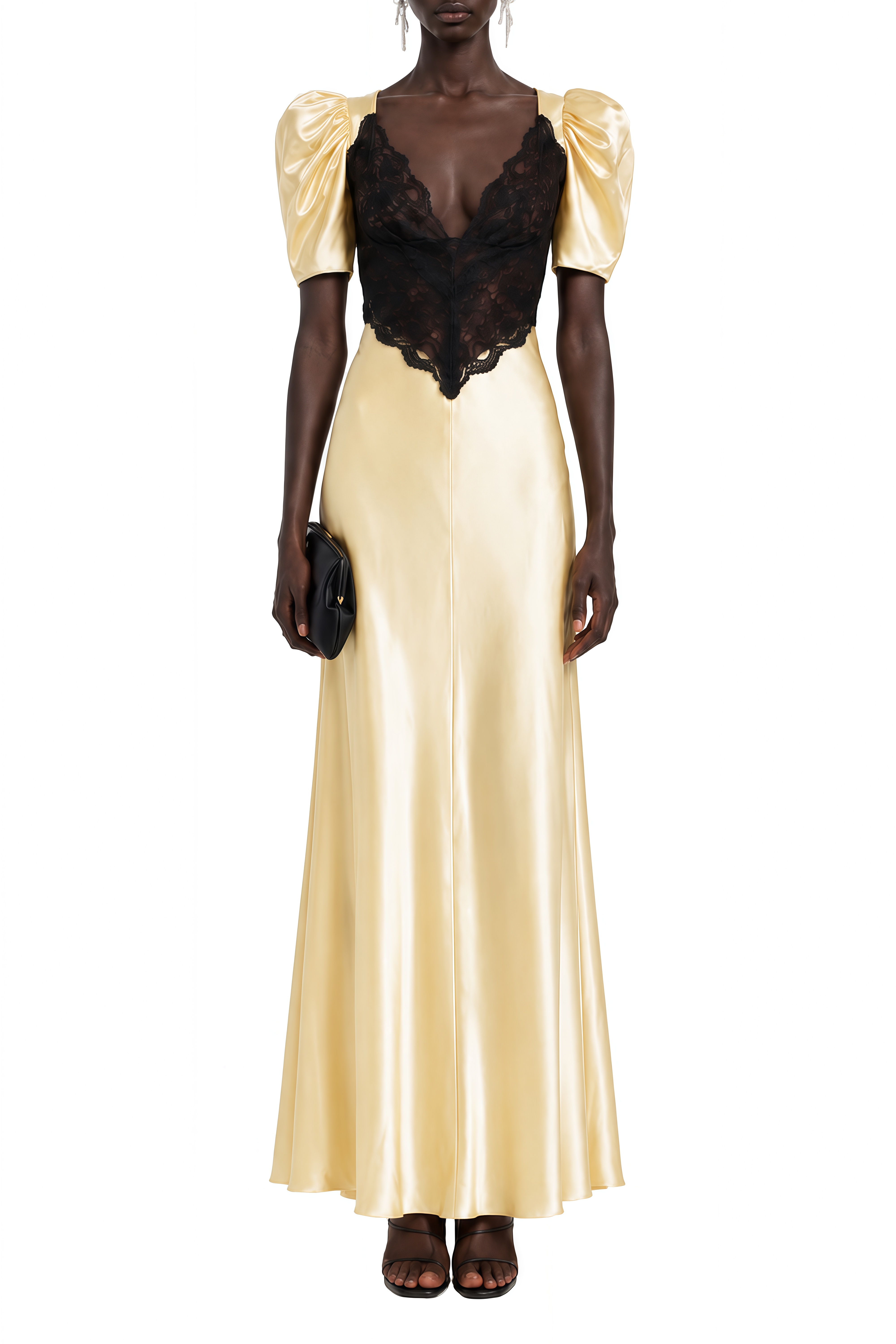 Linnea Yellow V-Neck Lace Maxi Dress