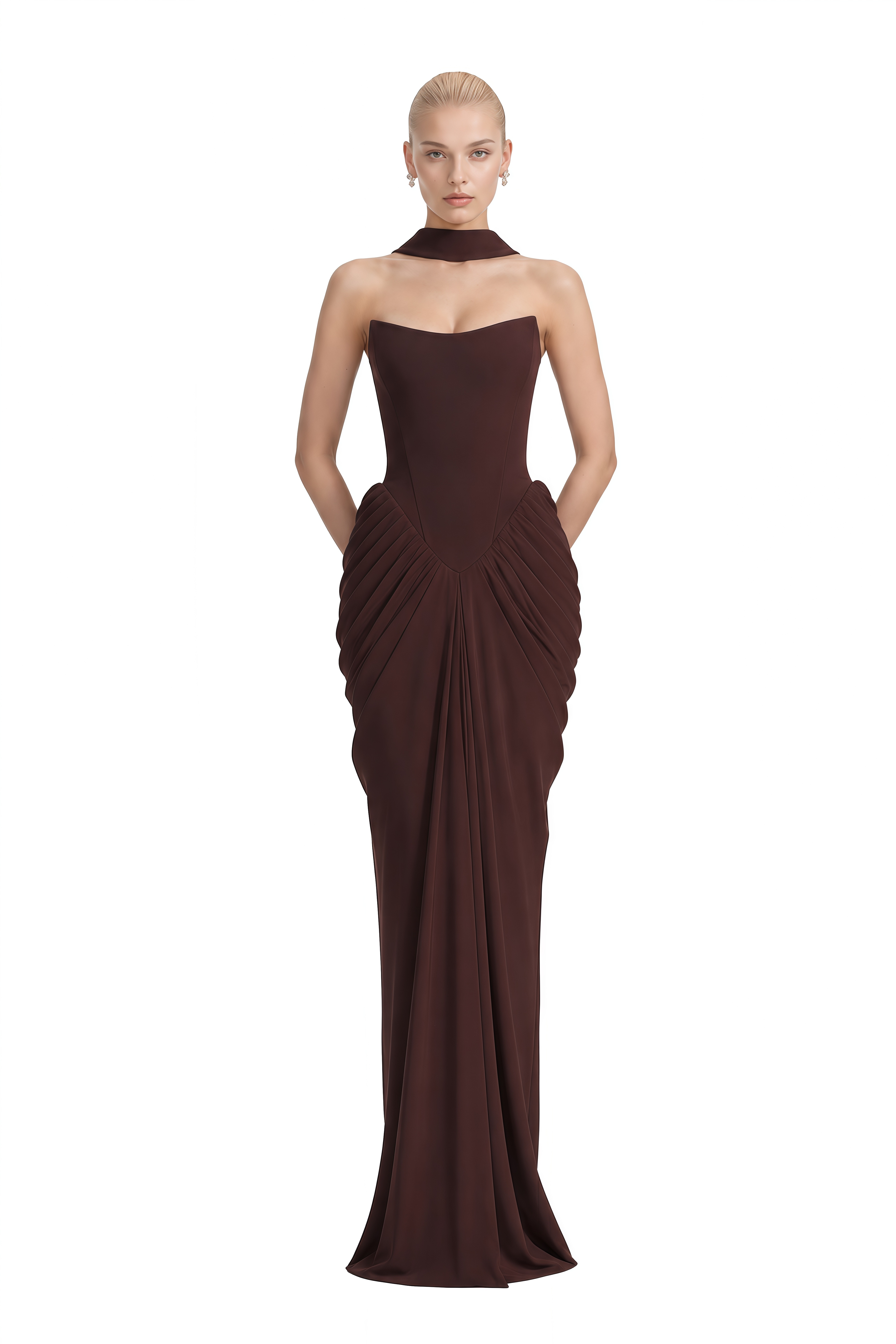 Florence Brown Off Shoulder Draped Maxi Dress