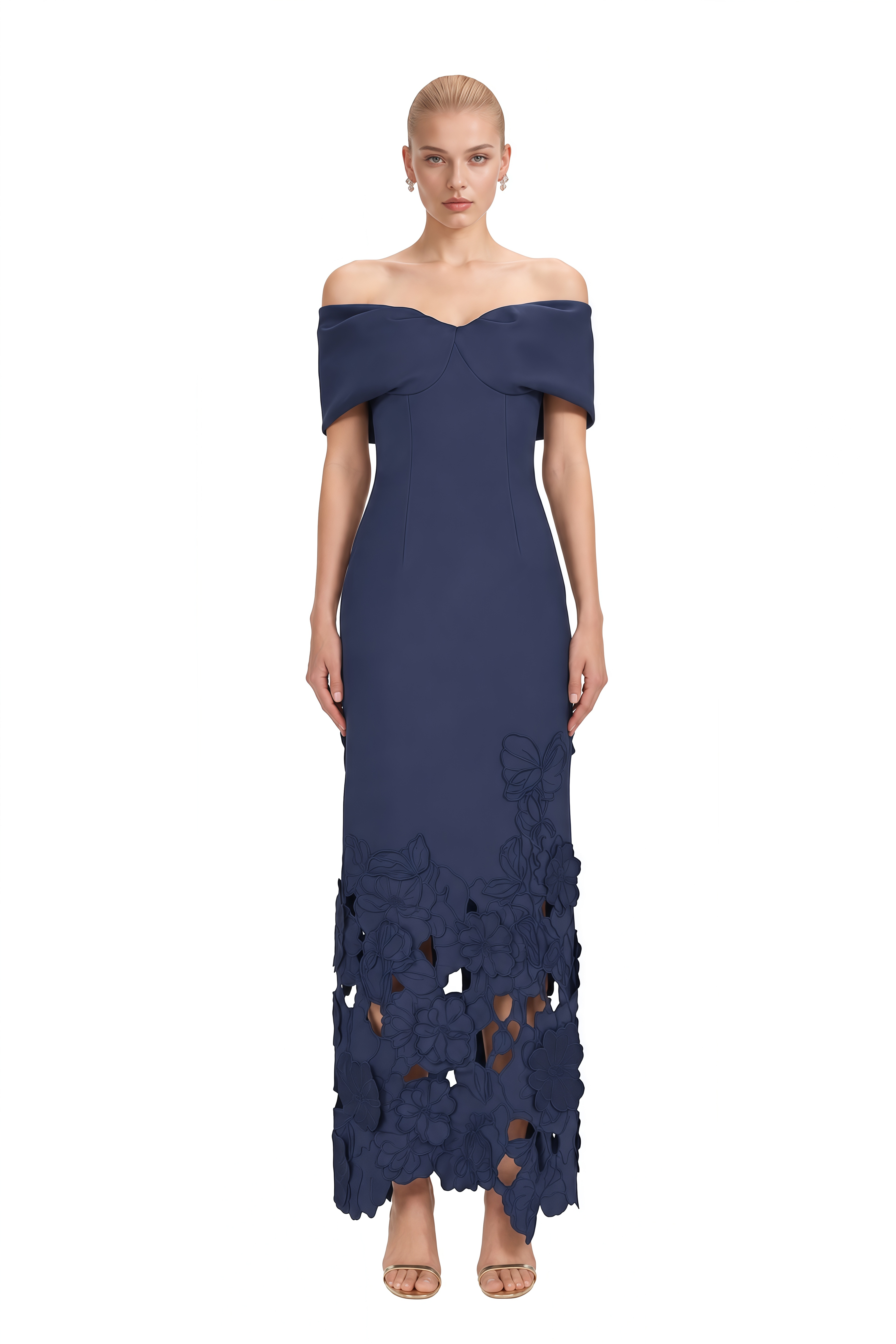 Adeline Navy Blue Floral Cut-Out Maxi Dress